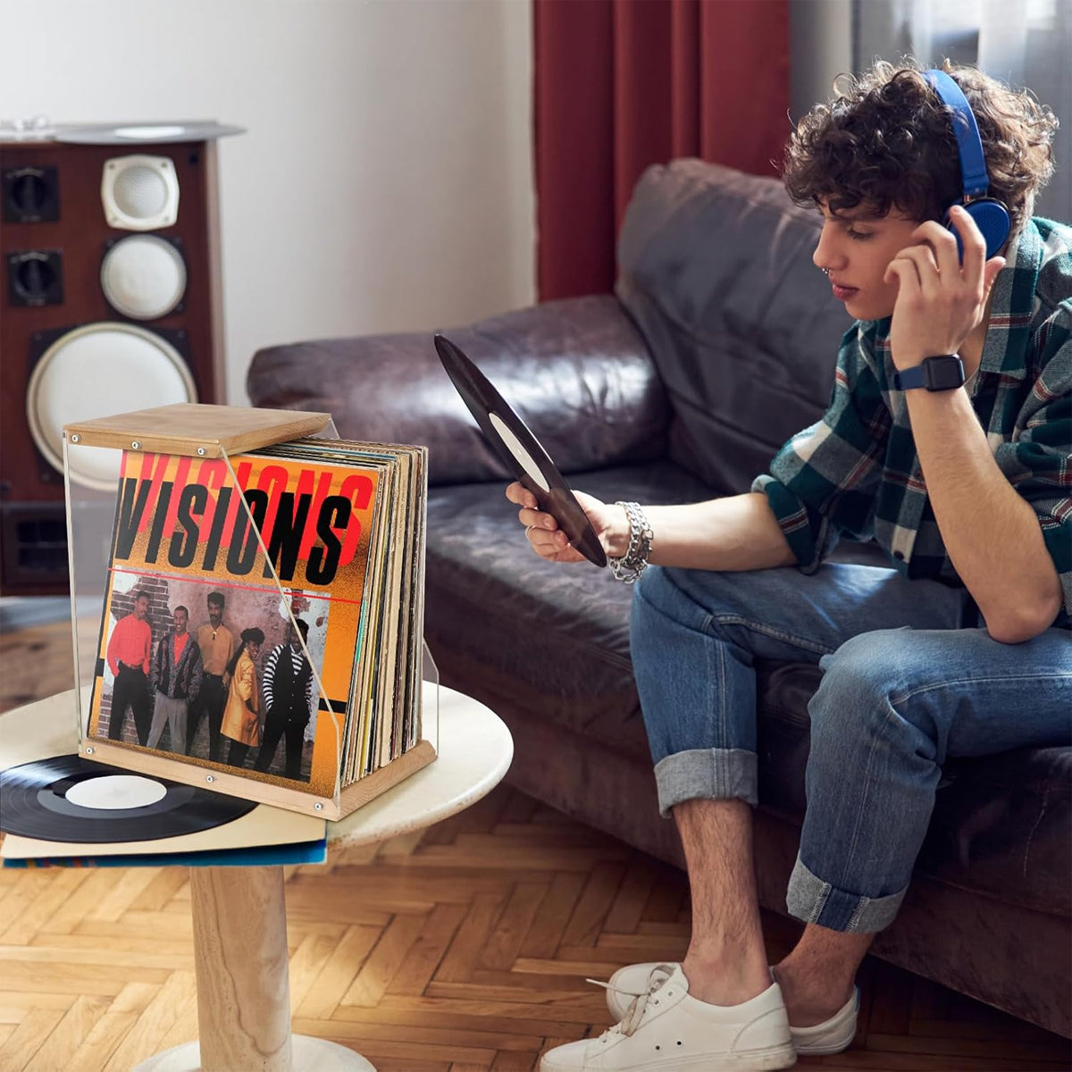 Wooden Vinyl Record Stand for Desktop Home Decor