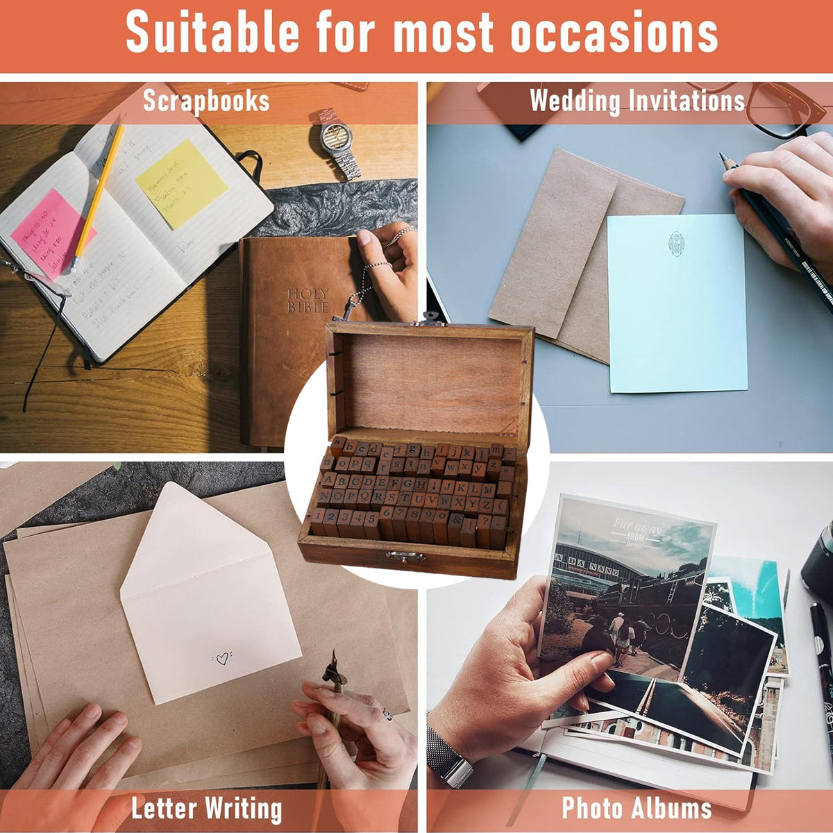 70 Pcs Alphabet and Number Wood Rubber Stamp Set with Storage Box