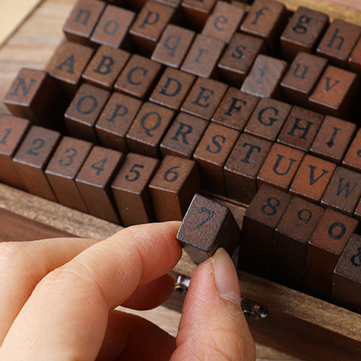 70 Pcs Alphabet and Number Wood Rubber Stamp Set with Storage Box