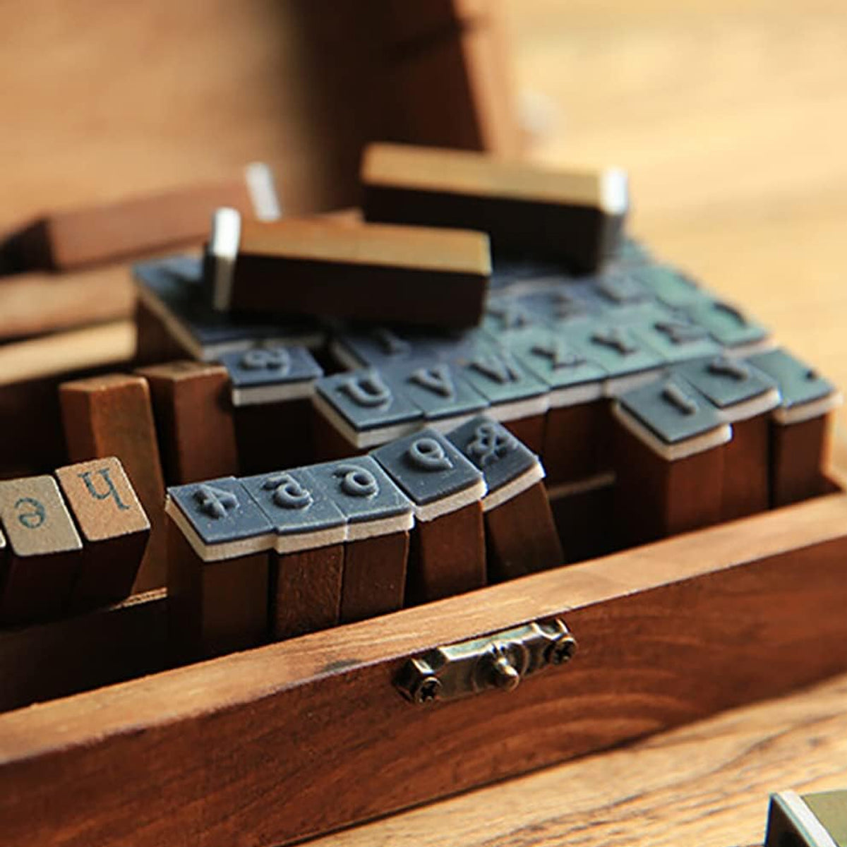 70 Pcs Alphabet and Number Wood Rubber Stamp Set with Storage Box