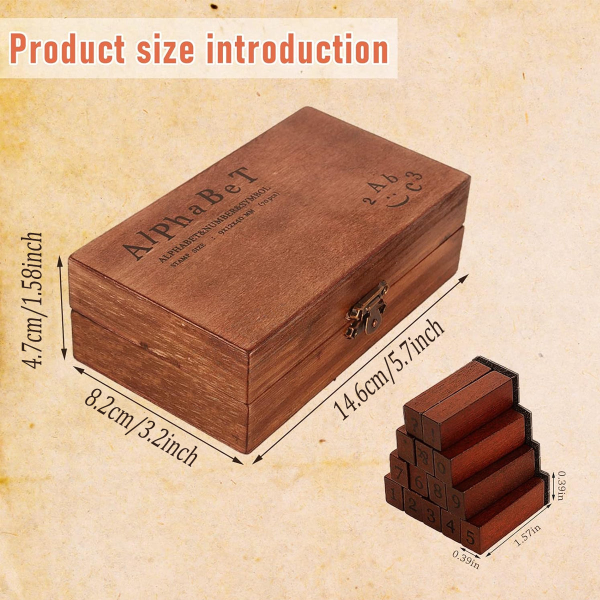 70 Pcs Alphabet and Number Wood Rubber Stamp Set with Storage Box