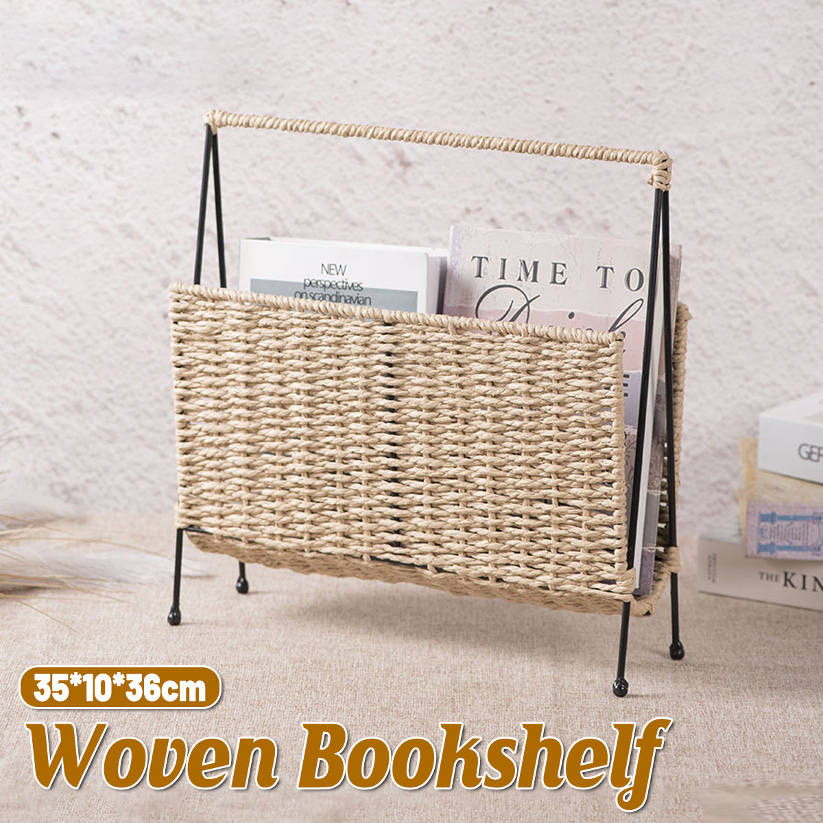 Hand-Woven Paper Rope Storage Basket with Iron Frame Natural