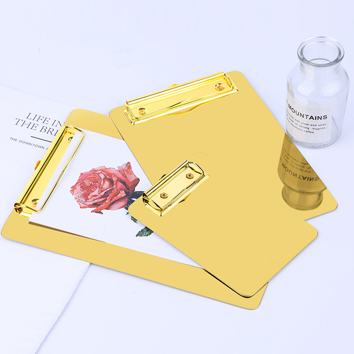 Metal Writing Board with Stainless Steel Clip Gold Finish