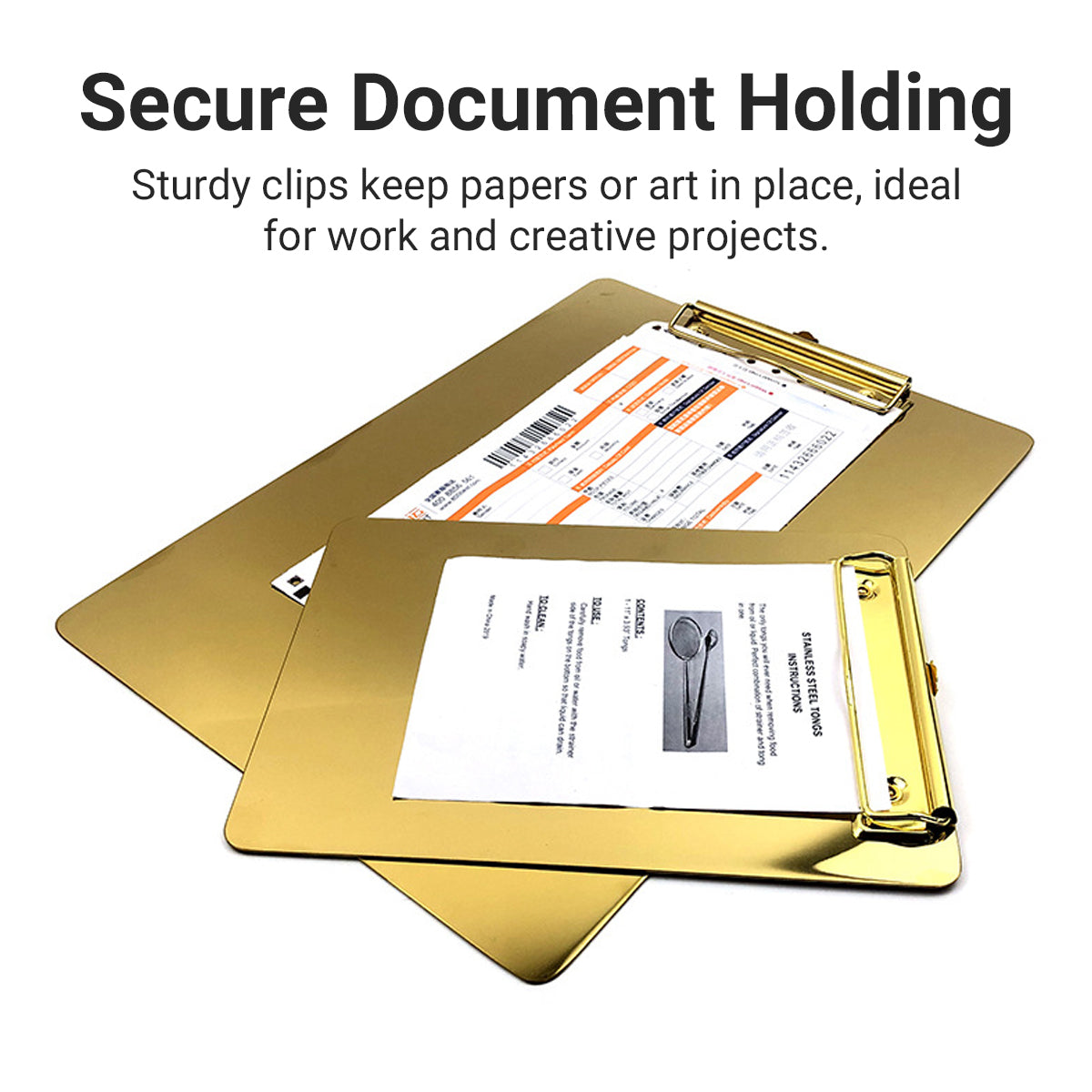 Metal Writing Board with Stainless Steel Clip Gold Finish