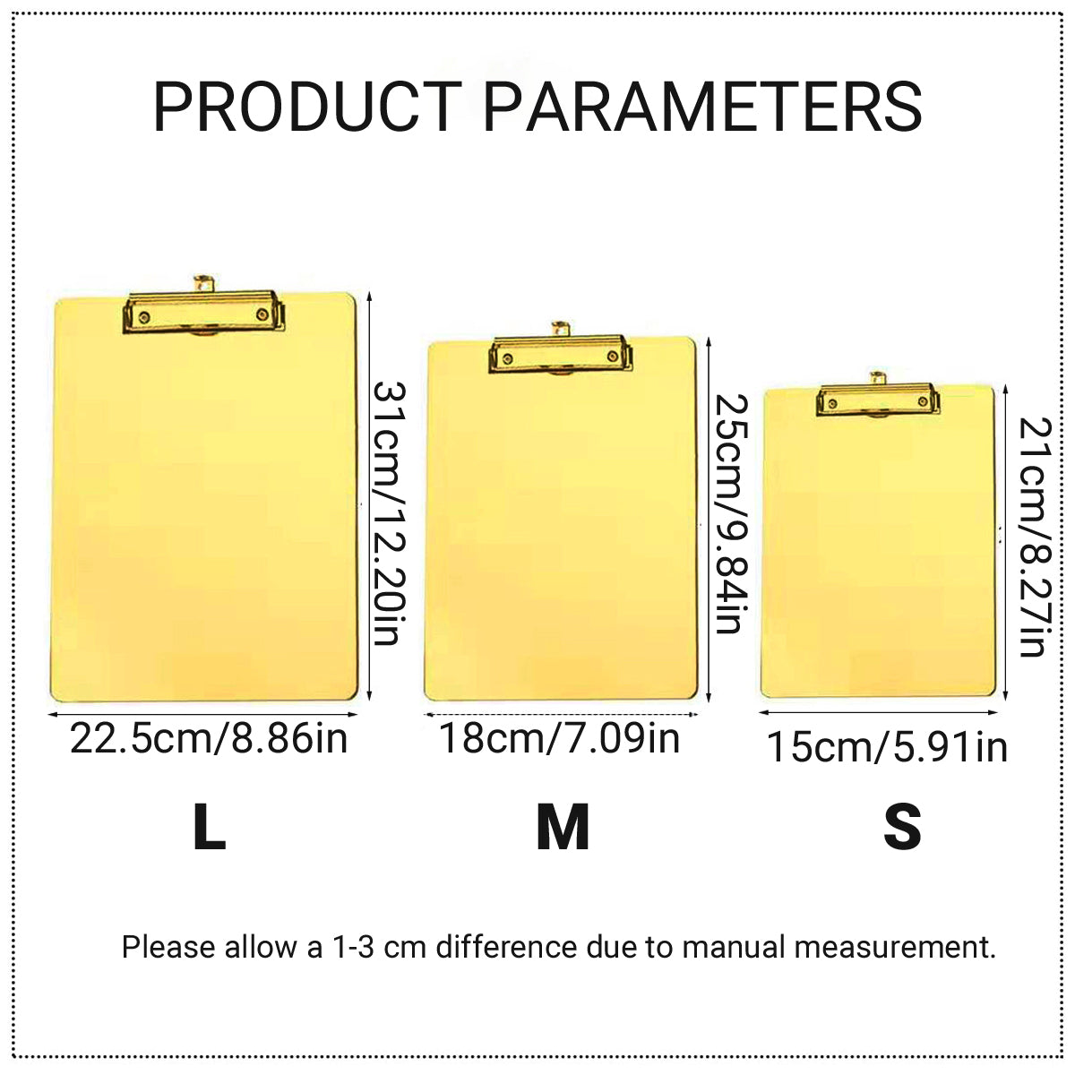 Metal Writing Board with Stainless Steel Clip Gold Finish