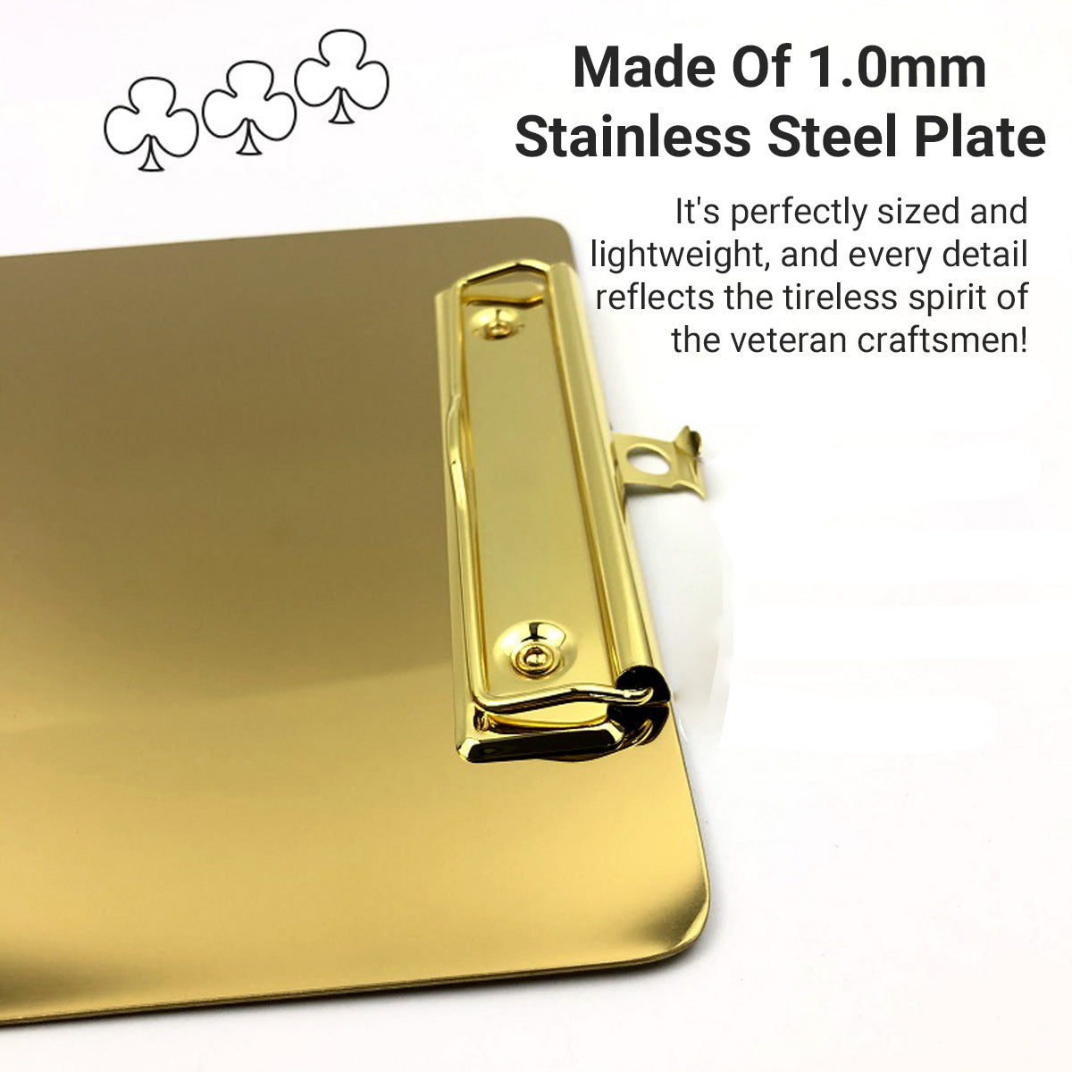 Metal Writing Board with Stainless Steel Clip Gold Finish