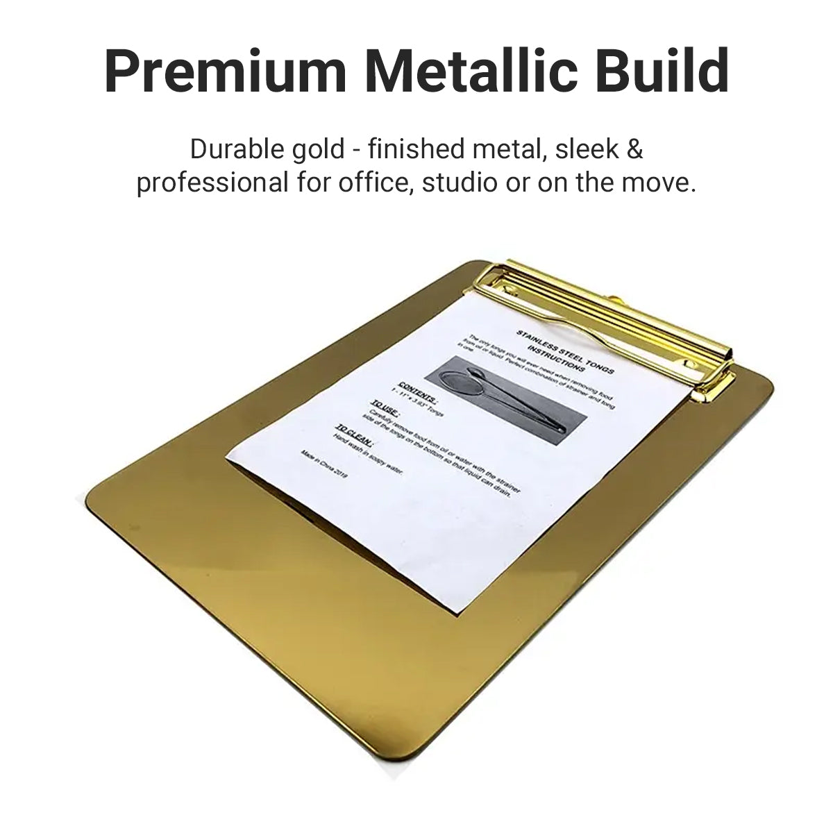 Metal Writing Board with Stainless Steel Clip Gold Finish