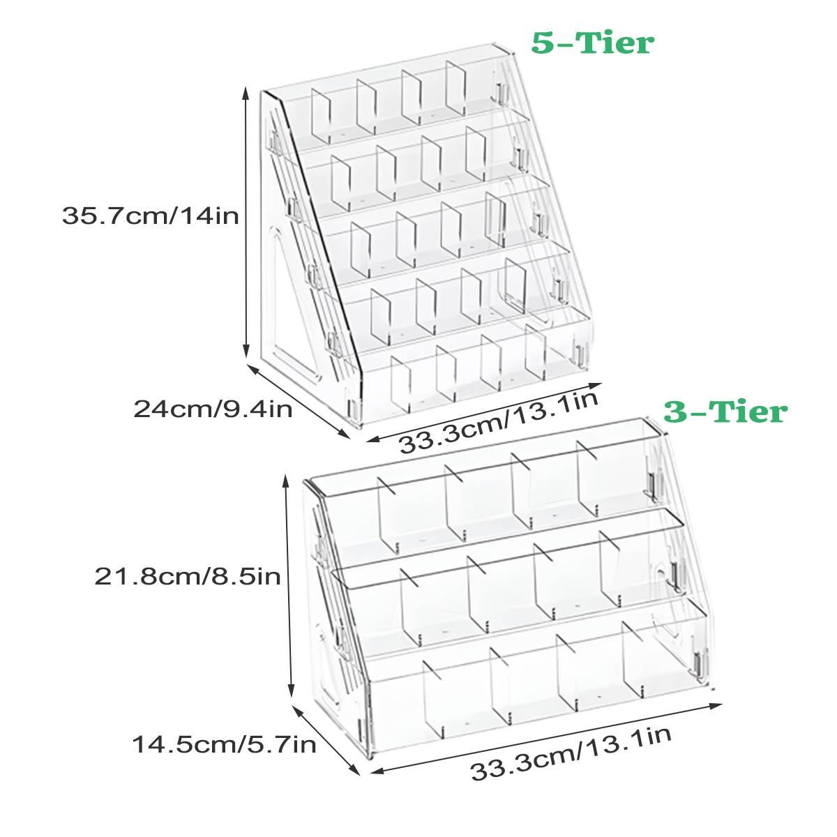 Clear Acrylic Divided Pen Holder 3 or 5 Tier