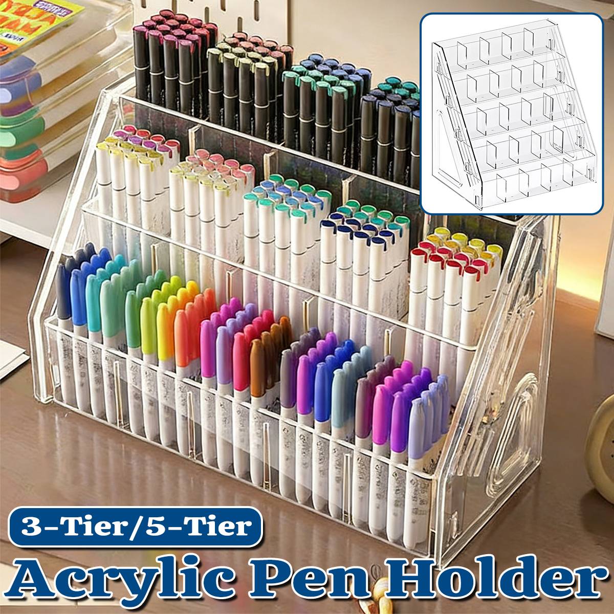 Clear Acrylic Divided Pen Holder 3 or 5 Tier