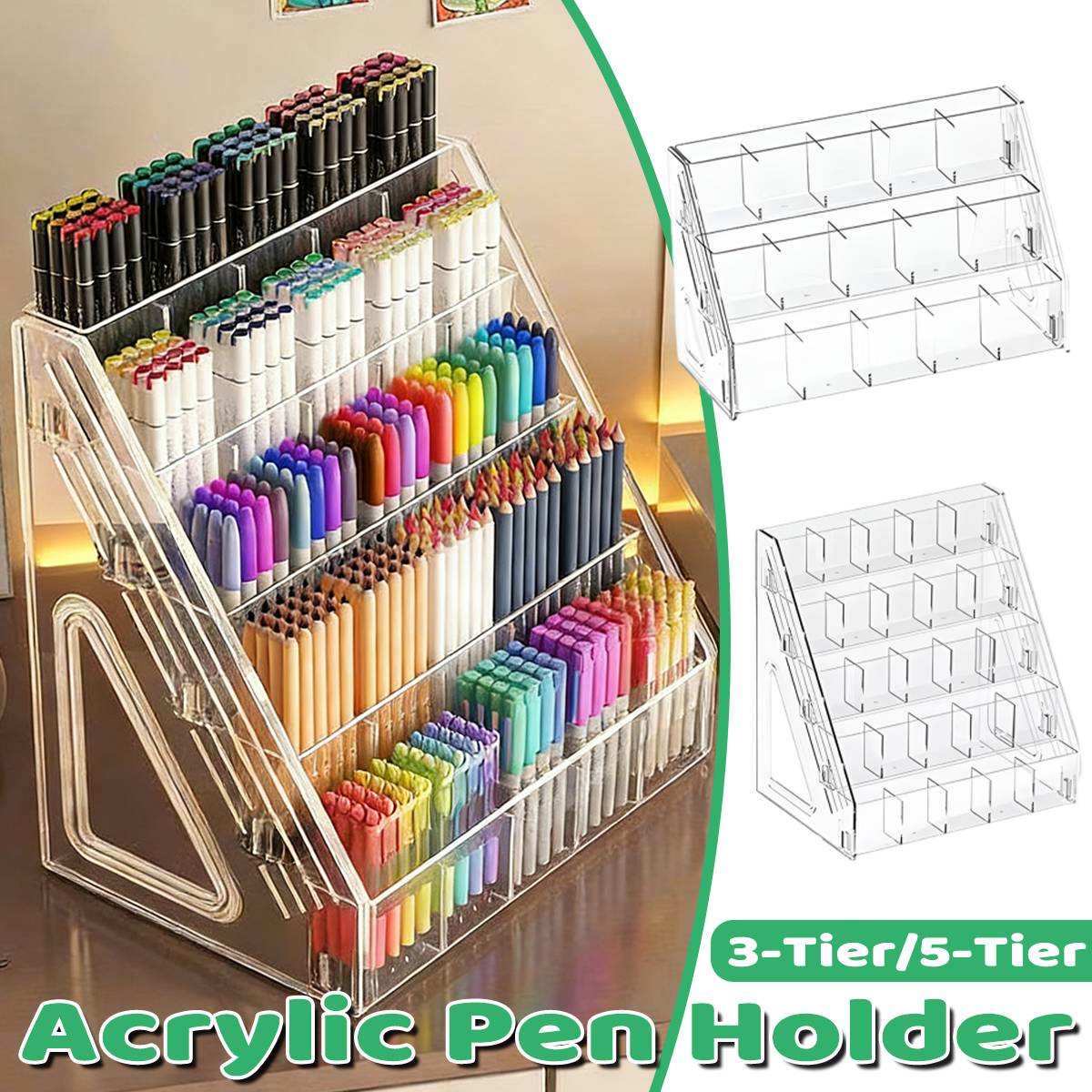 Clear Acrylic Divided Pen Holder 3 or 5 Tier