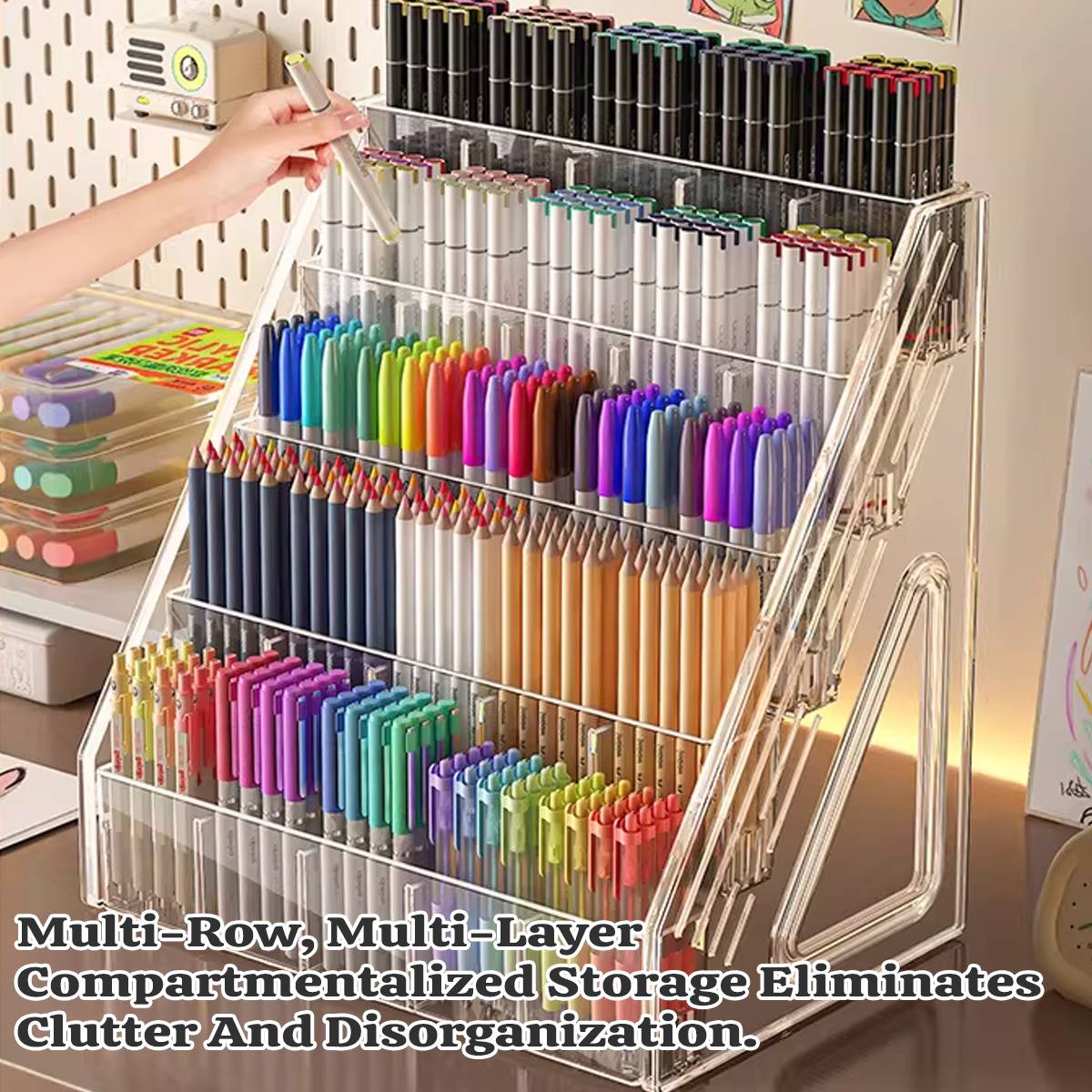 Clear Acrylic Divided Pen Holder 3 or 5 Tier