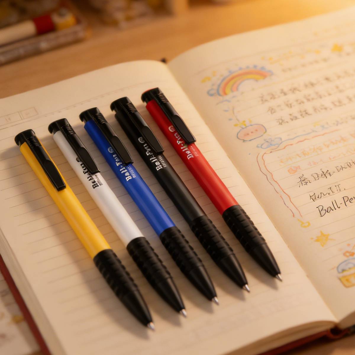 15 Pcs Push Button Ballpoint Pen 3 Colour Set