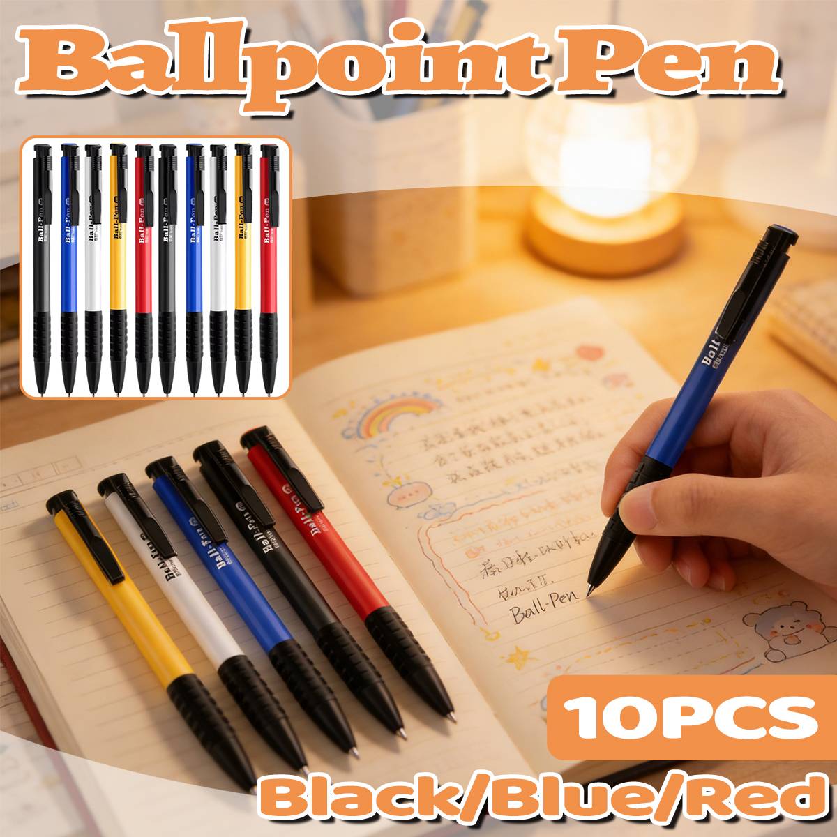 10 Pcs Push Button Ballpoint Pen for Office School