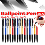 15 Pcs Push Button Ballpoint Pen 3 Colour Set