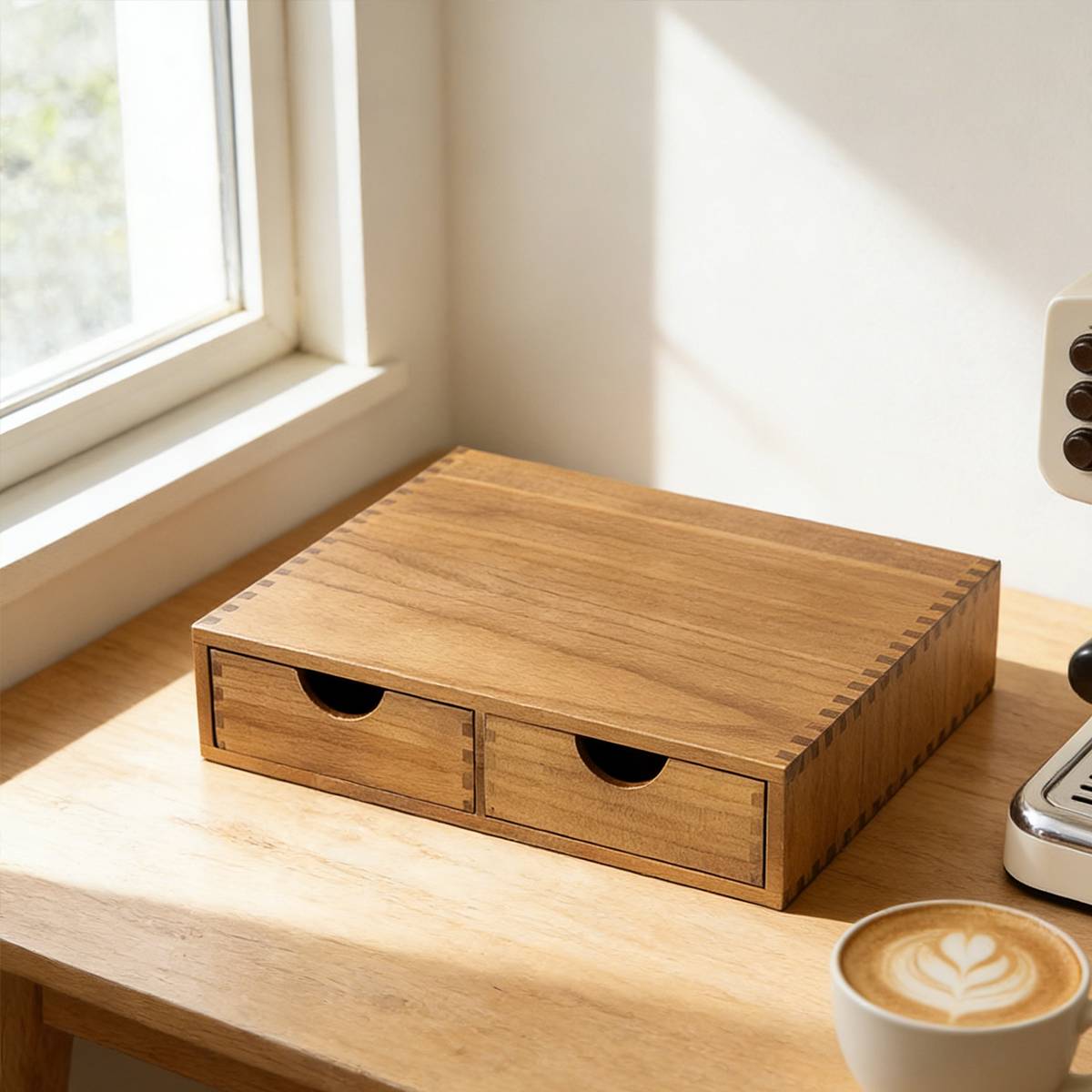 Wooden Coffee Capsule Holder with Double Drawer