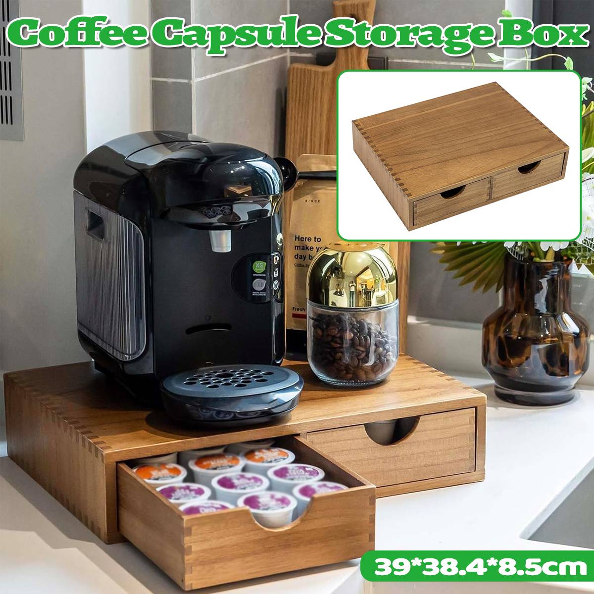 Wooden Coffee Capsule Holder with Double Drawer