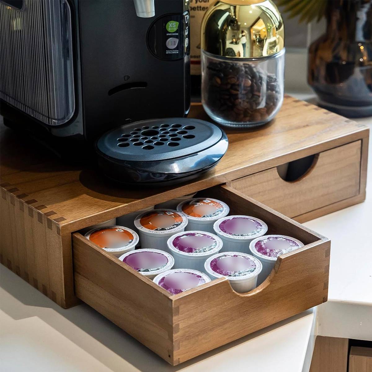 Wooden Coffee Capsule Holder with Double Drawer