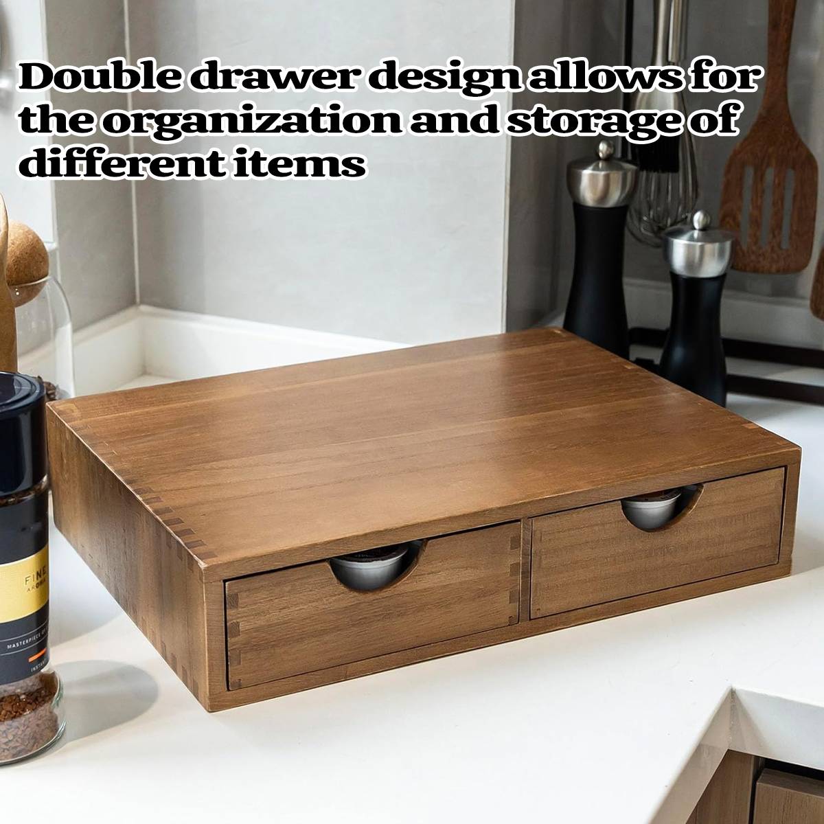 Wooden Coffee Capsule Holder with Double Drawer