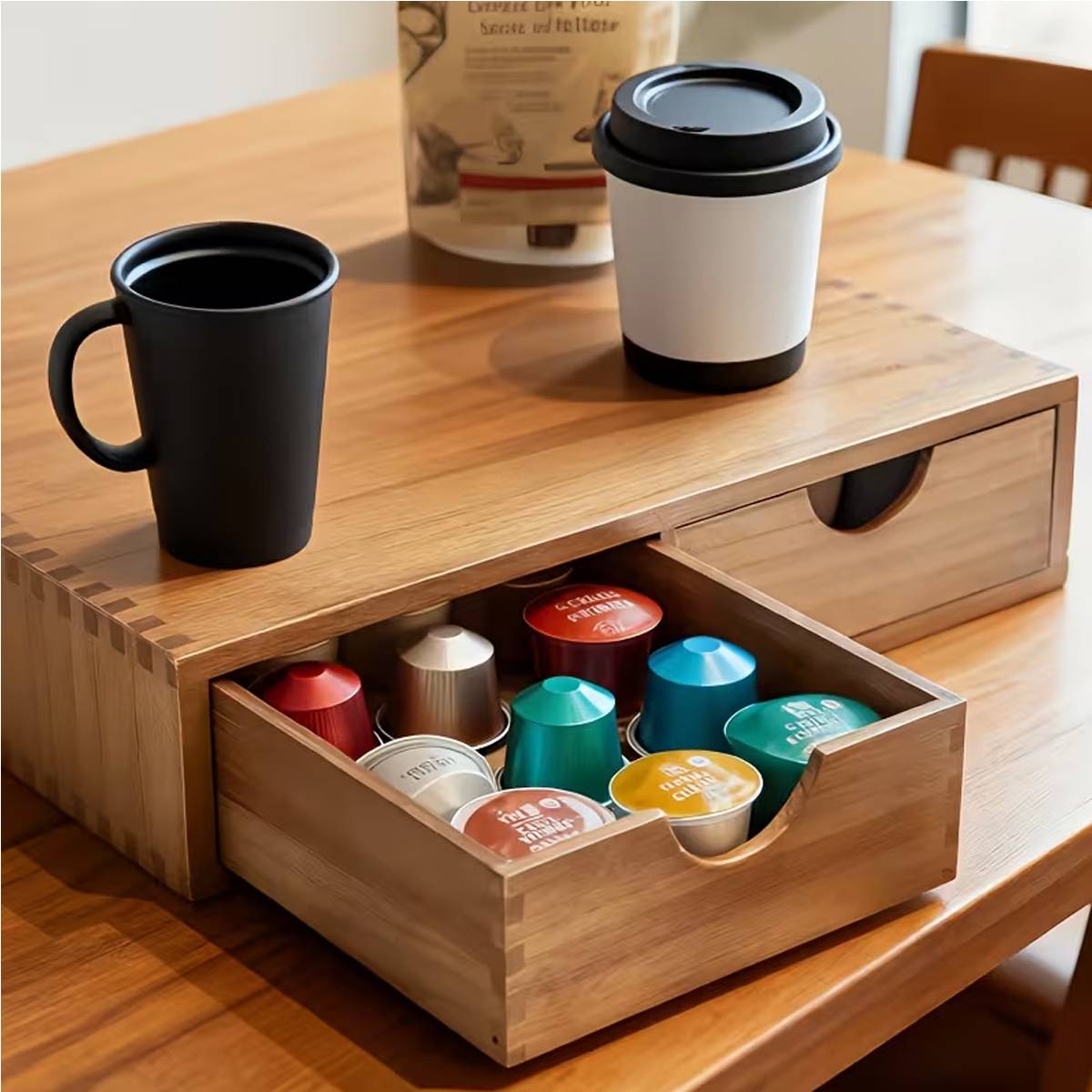 Wooden Coffee Capsule Holder with Double Drawer