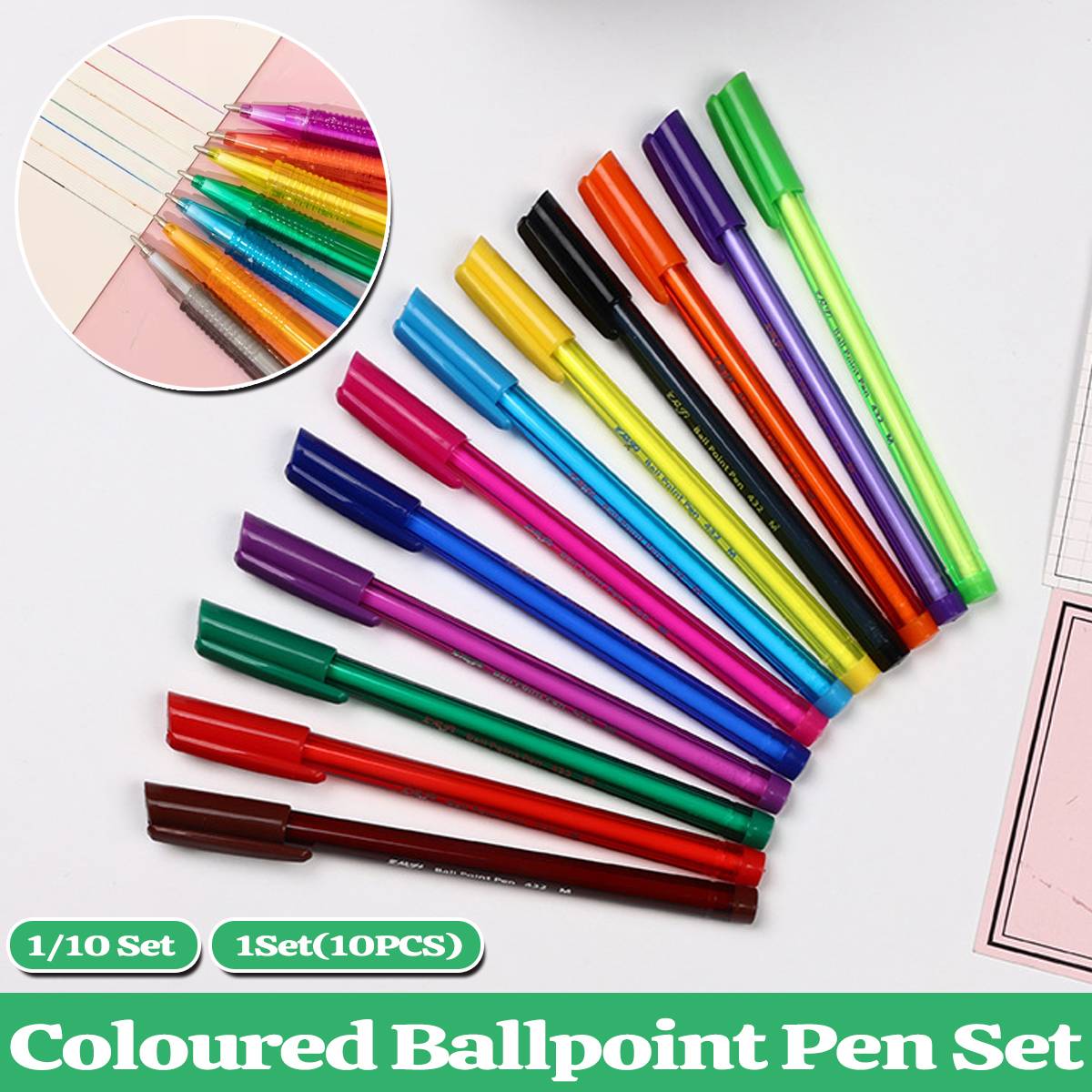Colourful Ballpoint Pen Set for Office and School