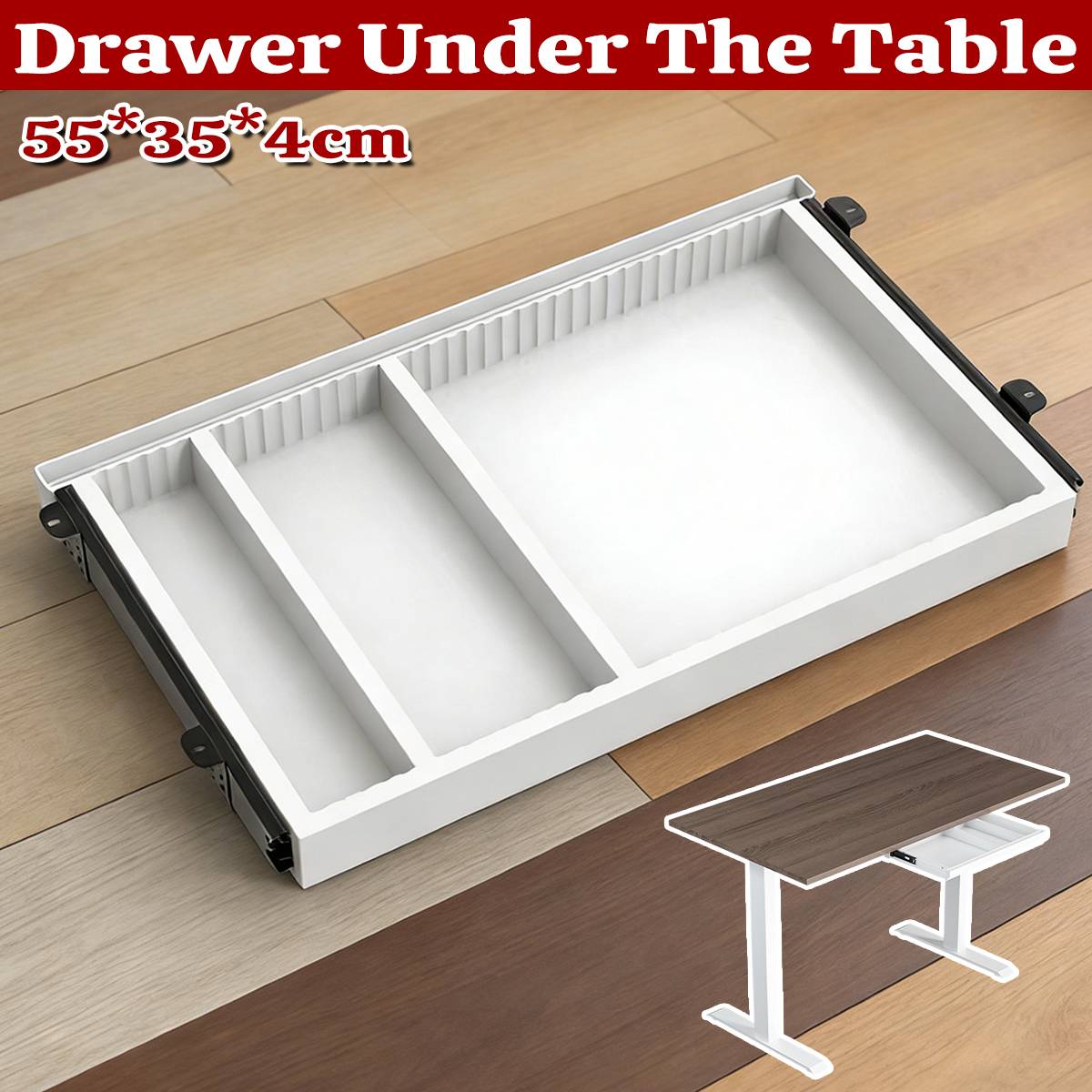 Slim Under Desk Drawer Organiser Slide-Out Tray