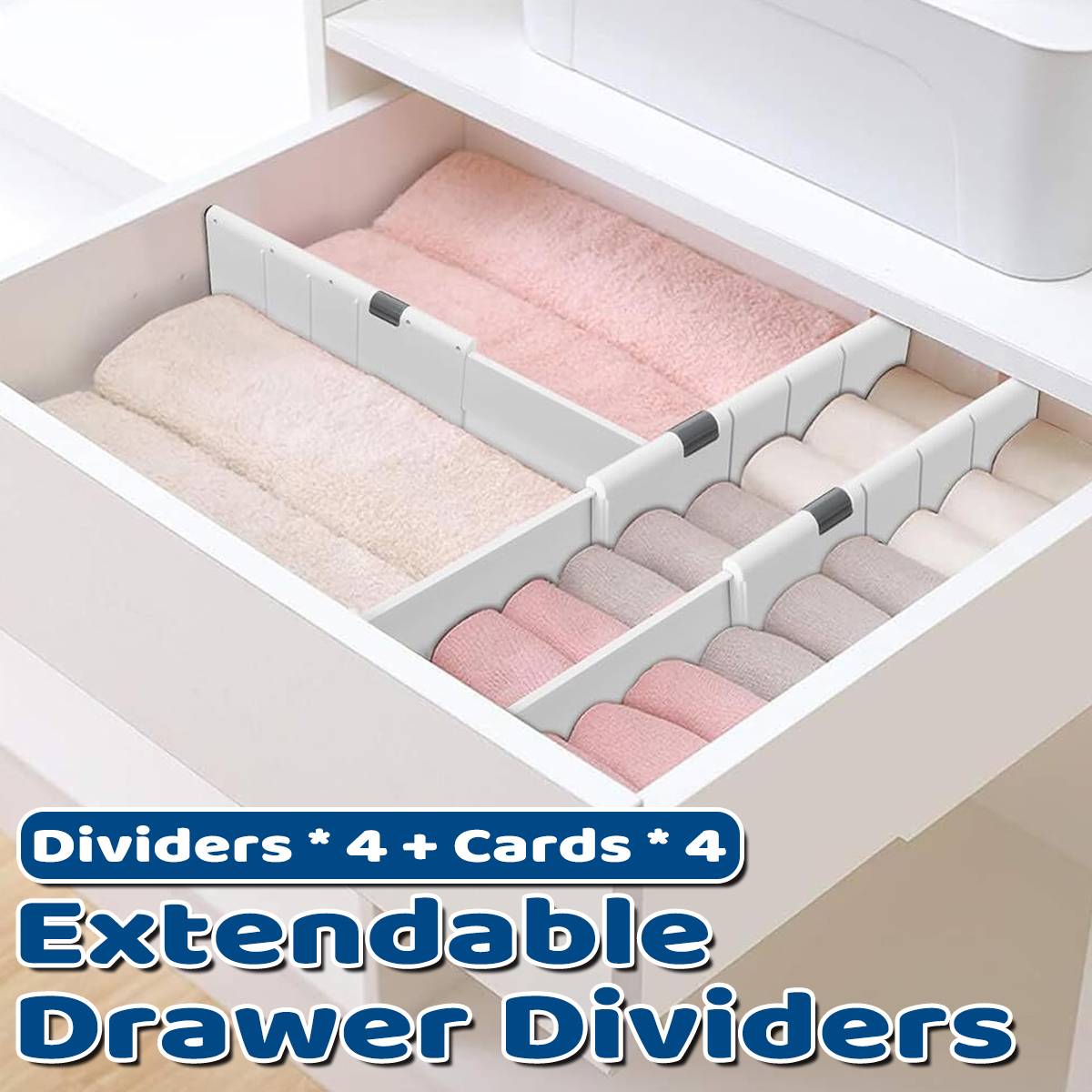 4 Pcs Expandable Drawer Divider with Anti-Slip Pads