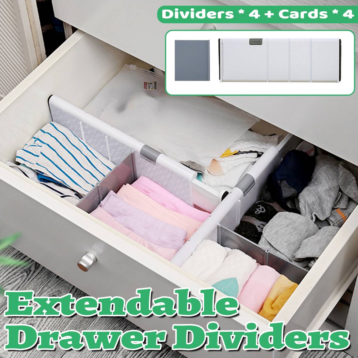 4 Pcs Expandable Drawer Divider with Anti-Slip Pads