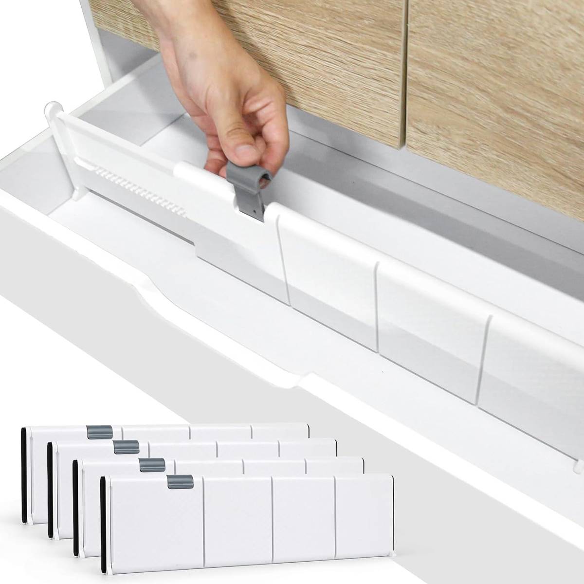 4 Pcs Expandable Drawer Divider with Anti-Slip Pads