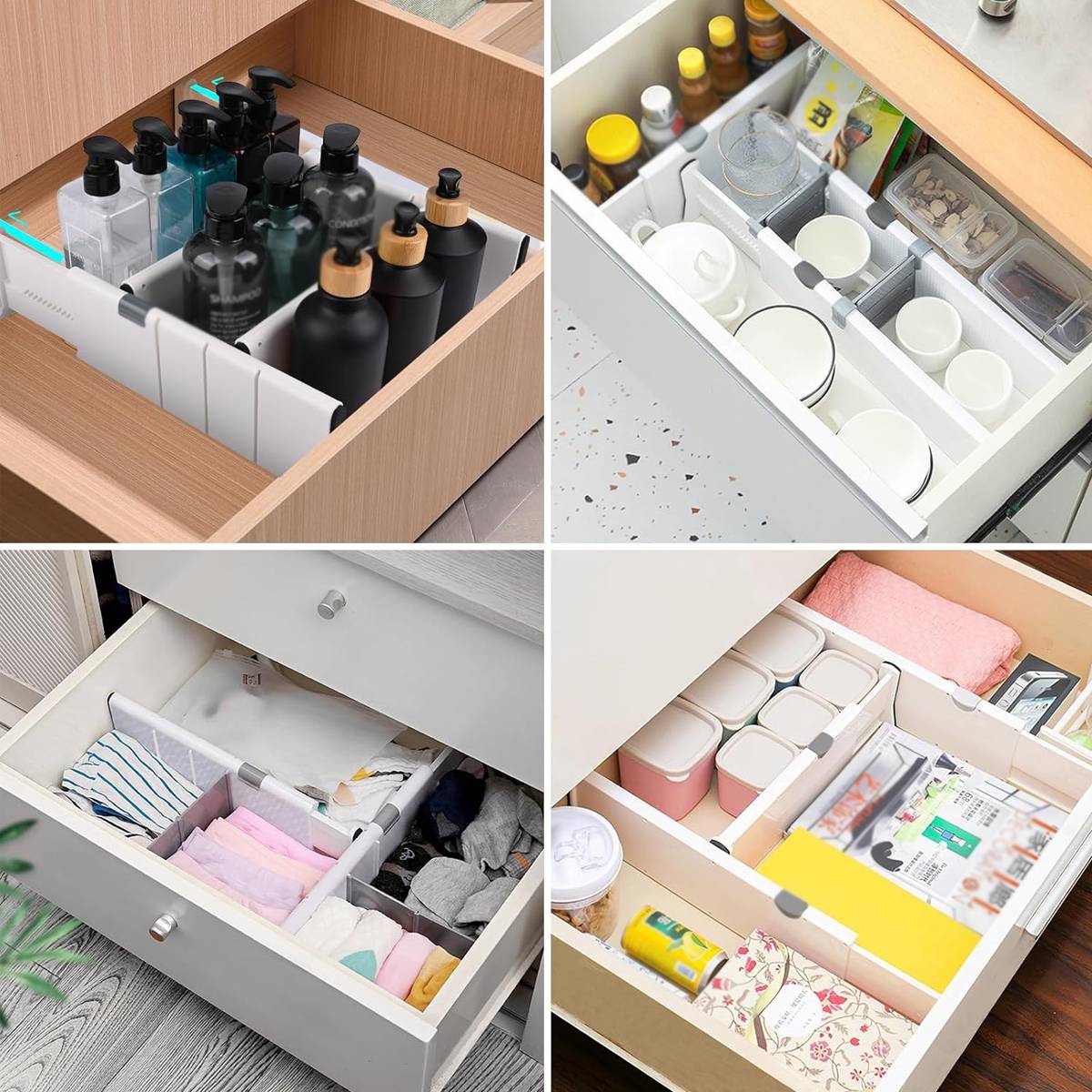 4 Pcs Expandable Drawer Divider with Anti-Slip Pads