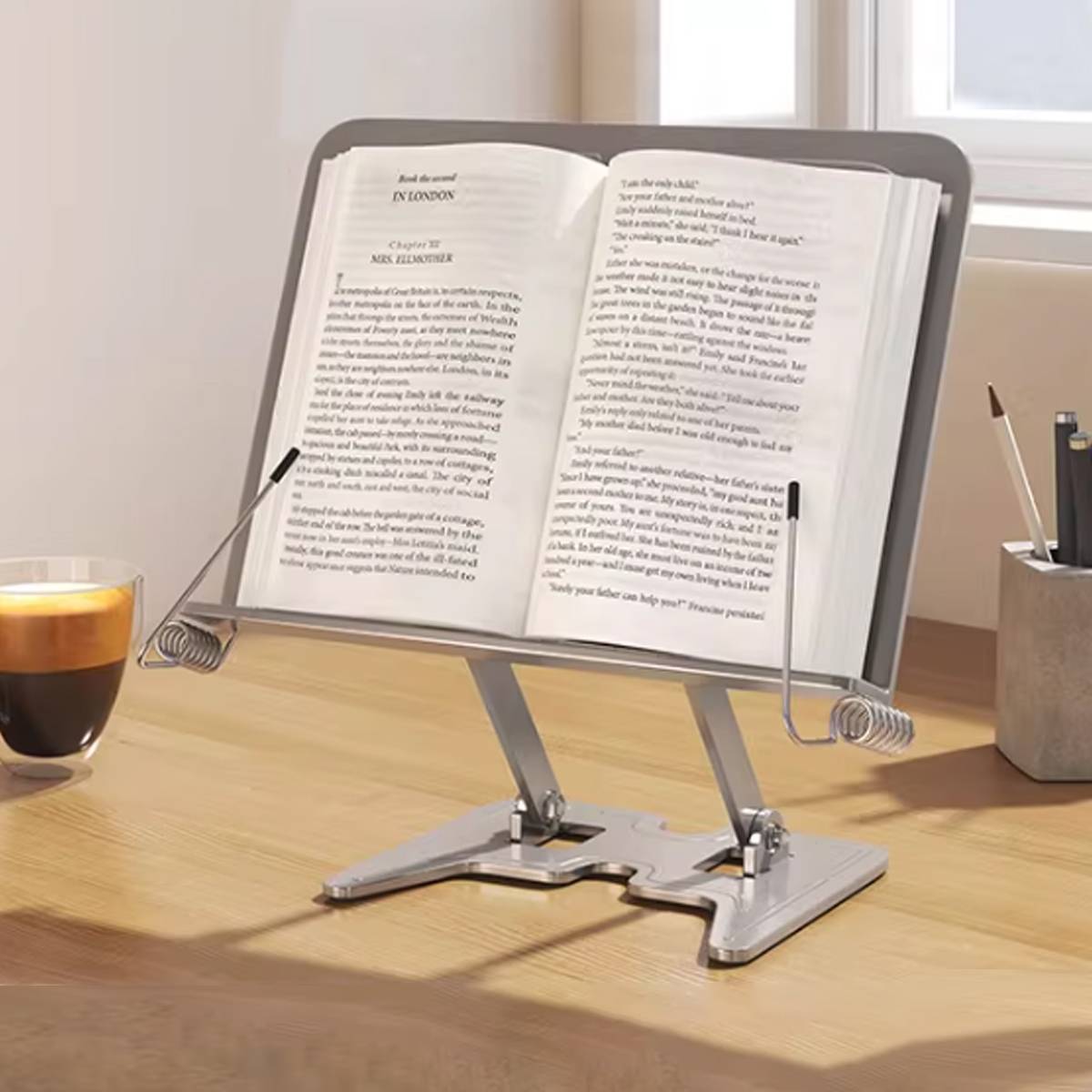 Silver Metal Book Stand Adjustable Foldable Reading