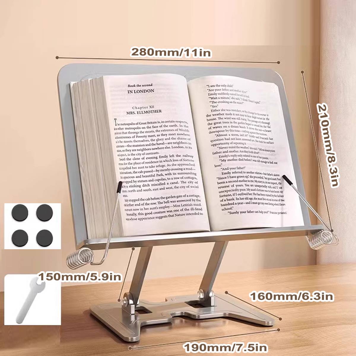 Silver Metal Book Stand Adjustable Foldable Reading