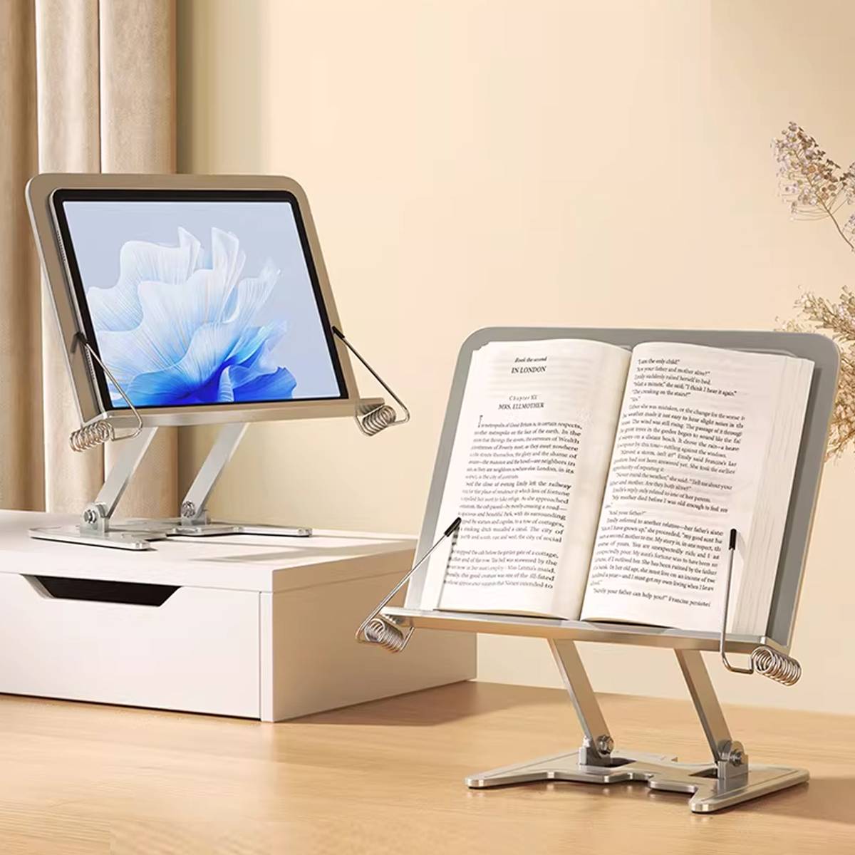 Silver Metal Book Stand Adjustable Foldable Reading