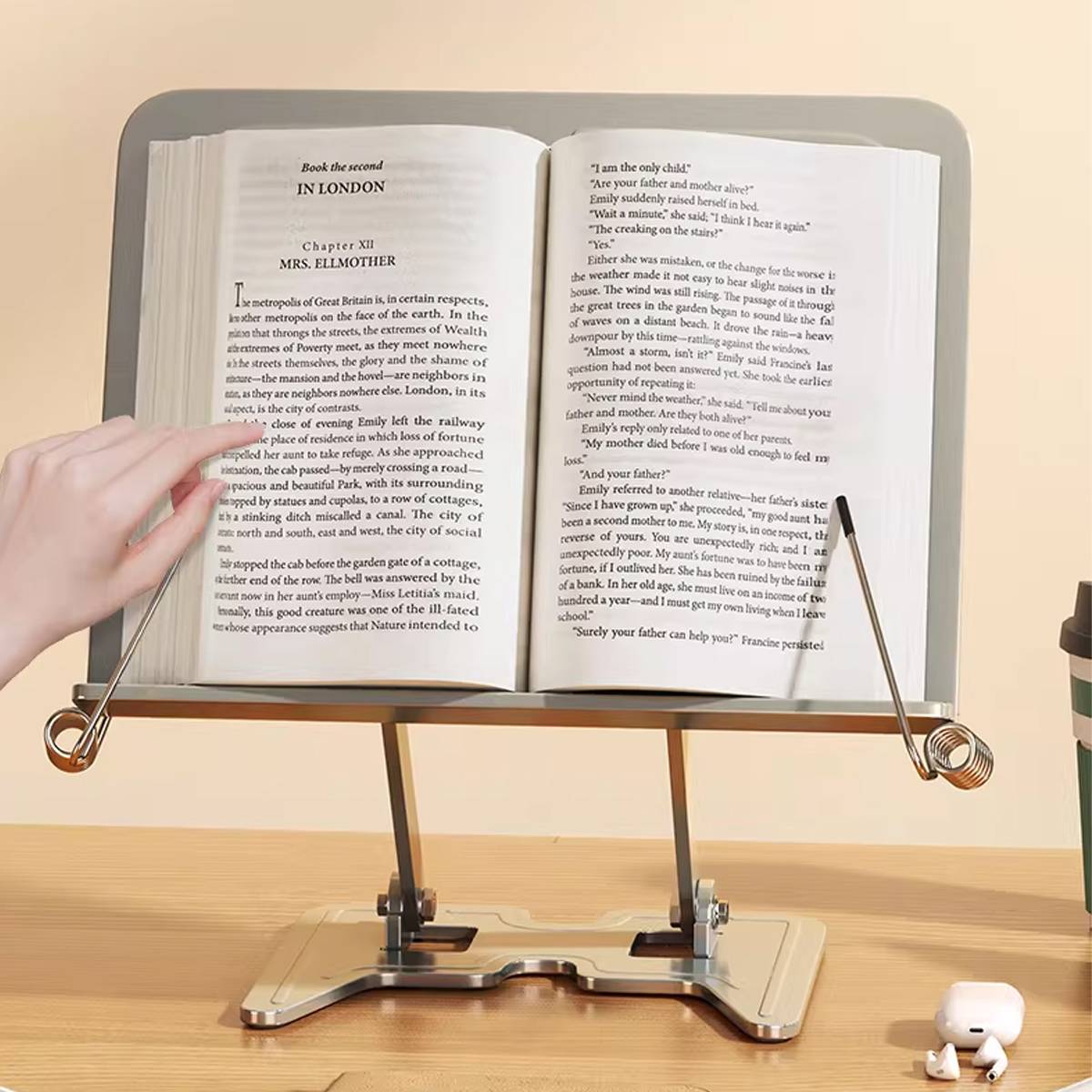 Silver Metal Book Stand Adjustable Foldable Reading