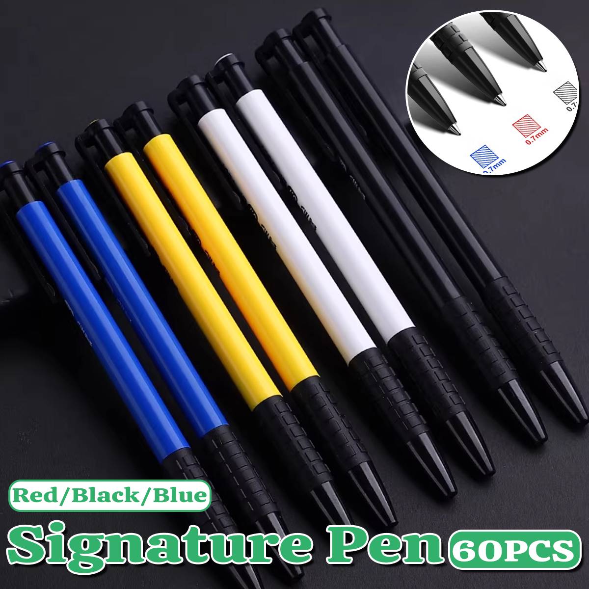 60pcs Push Button Ballpoint Pens 0.7mm Medium Tip