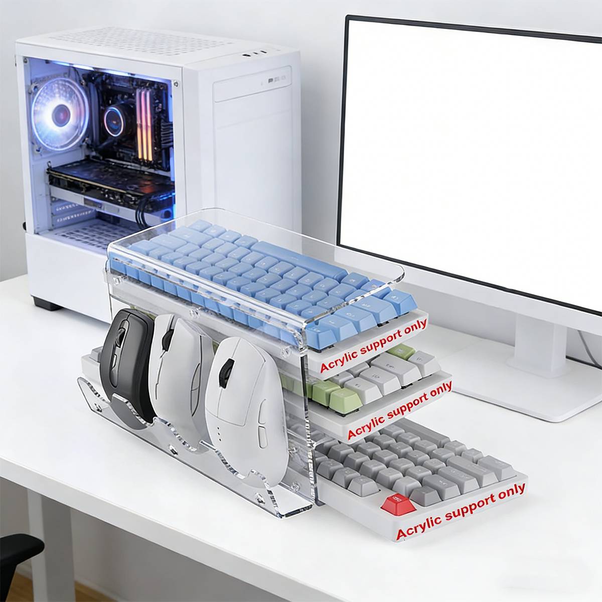 Acrylic 3-Tier Mouse Keyboard Storage Rack Desktop