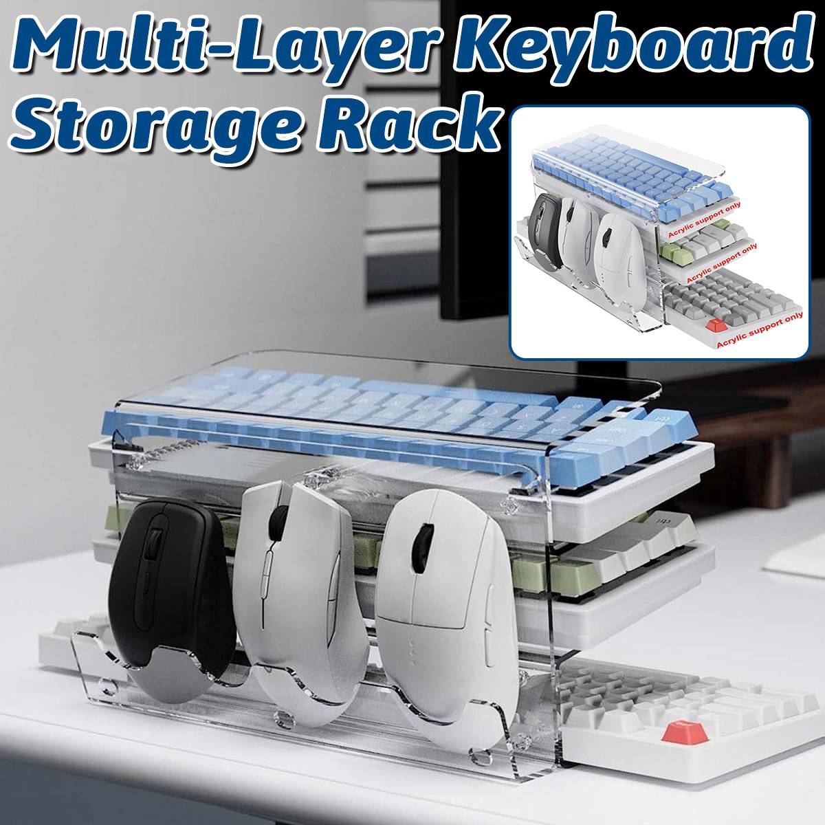 Acrylic 3-Tier Mouse Keyboard Storage Rack Desktop