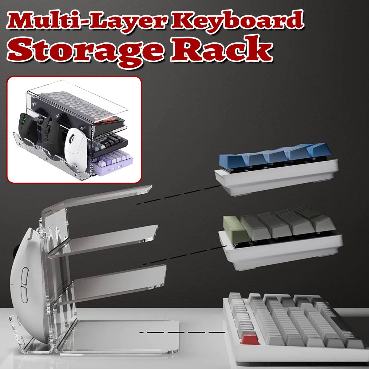 Acrylic 3-Tier Mouse Keyboard Storage Rack Desktop