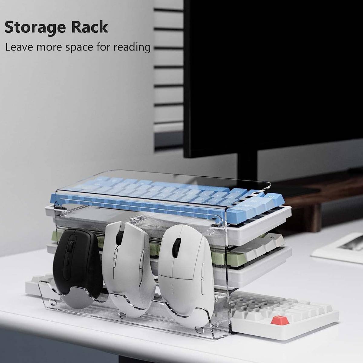 Acrylic 3-Tier Mouse Keyboard Storage Rack Desktop