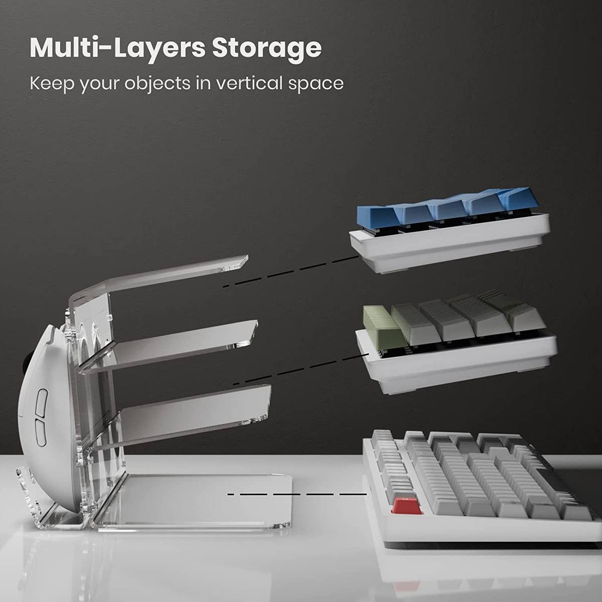 Acrylic 3-Tier Mouse Keyboard Storage Rack Desktop