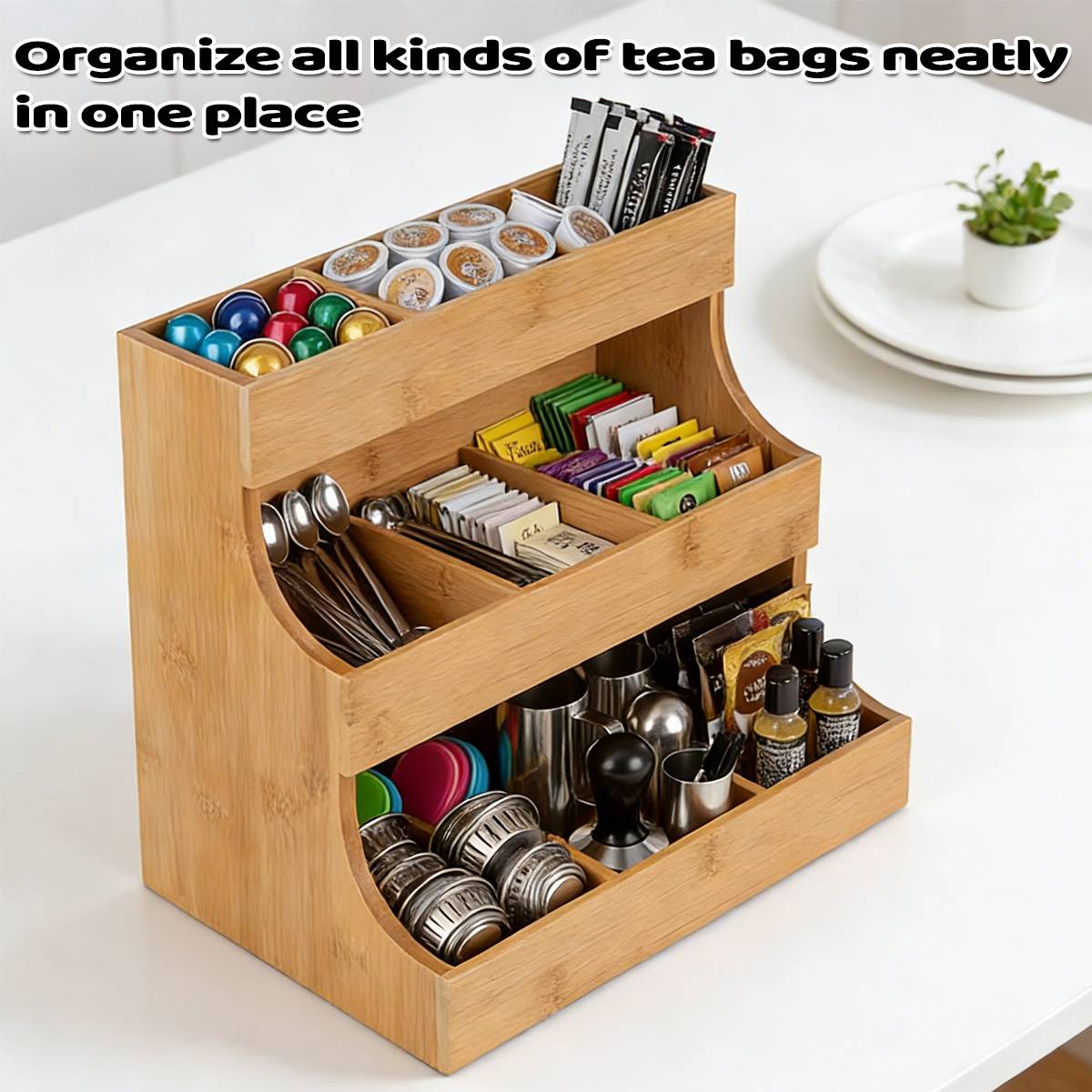 3-Tier Bamboo Storage Rack for Coffee and Tea