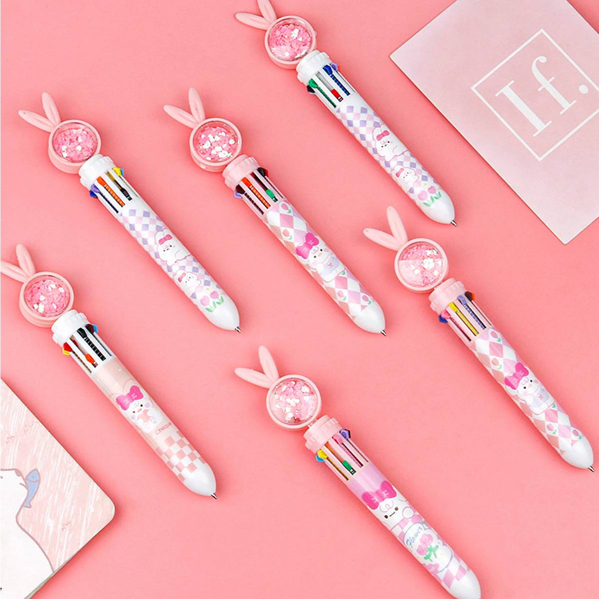 10 Colour Cartoon Push-Click Ballpoint Pen
