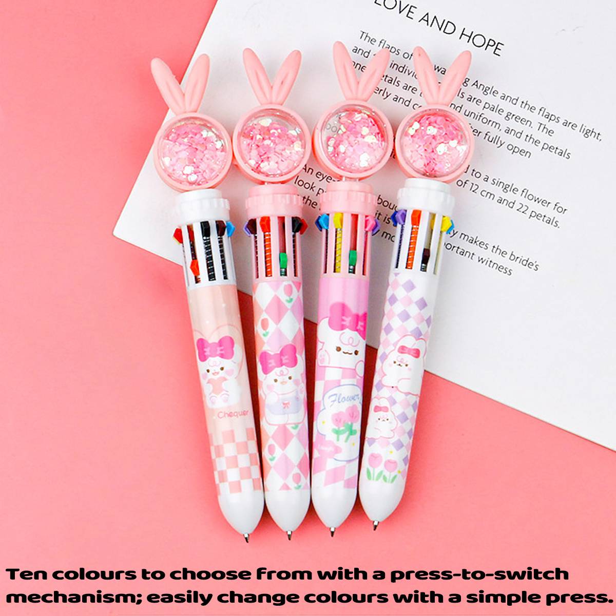 10 Colour Cartoon Push-Click Ballpoint Pen