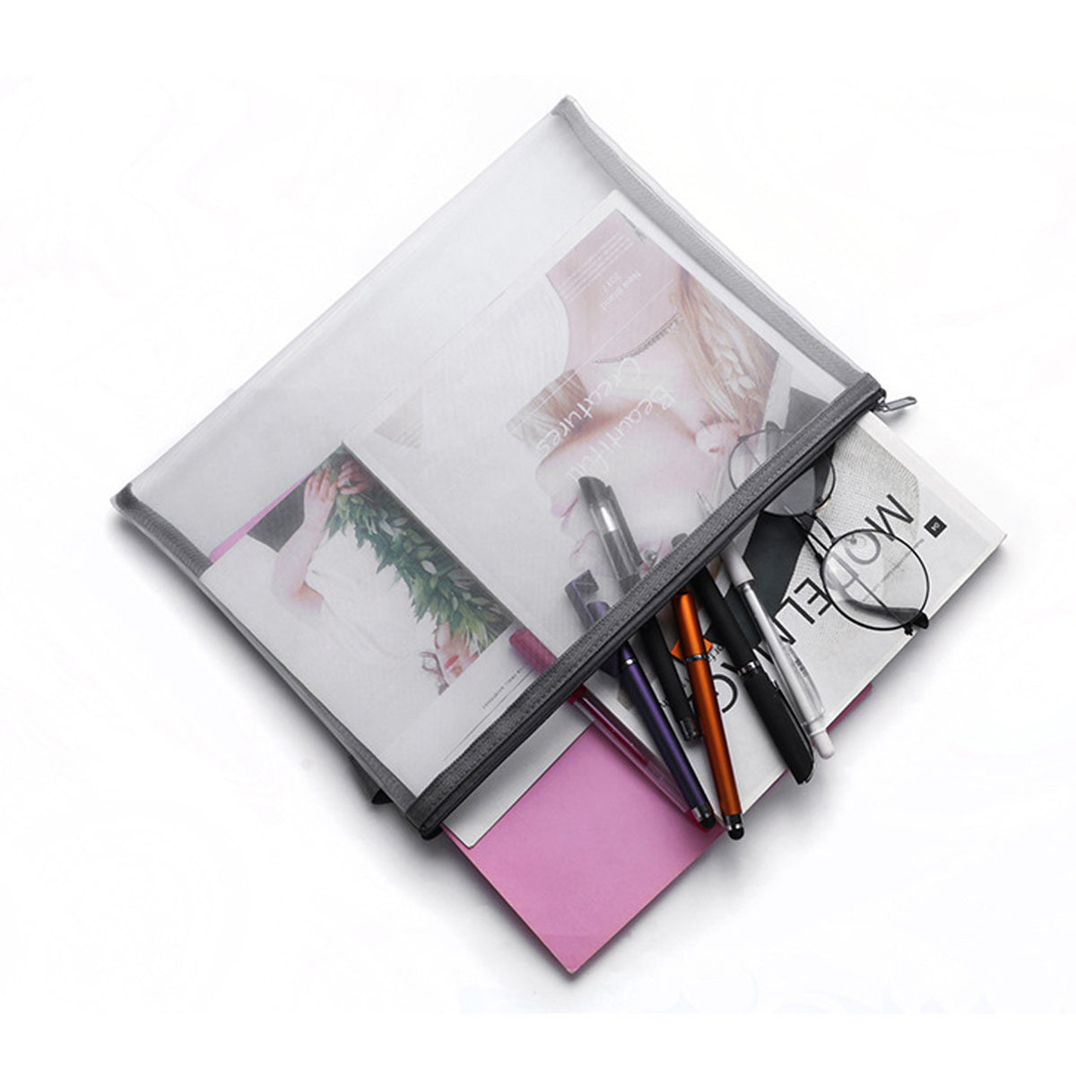 10 Pcs Mesh Zipper Document Bags Nylon Transparent 3 Colours