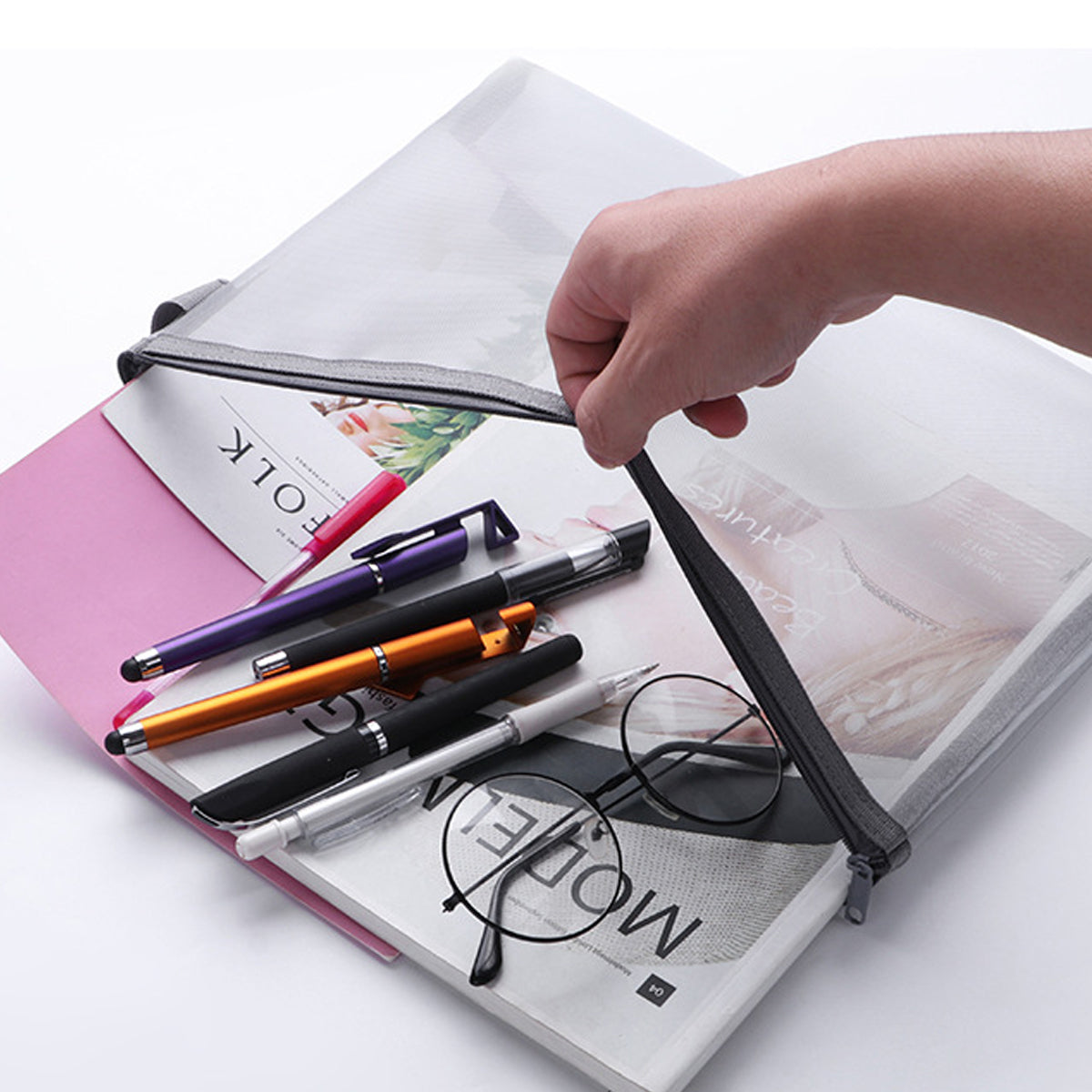 10 Pcs Mesh Zipper Document Bags Nylon Transparent 3 Colours
