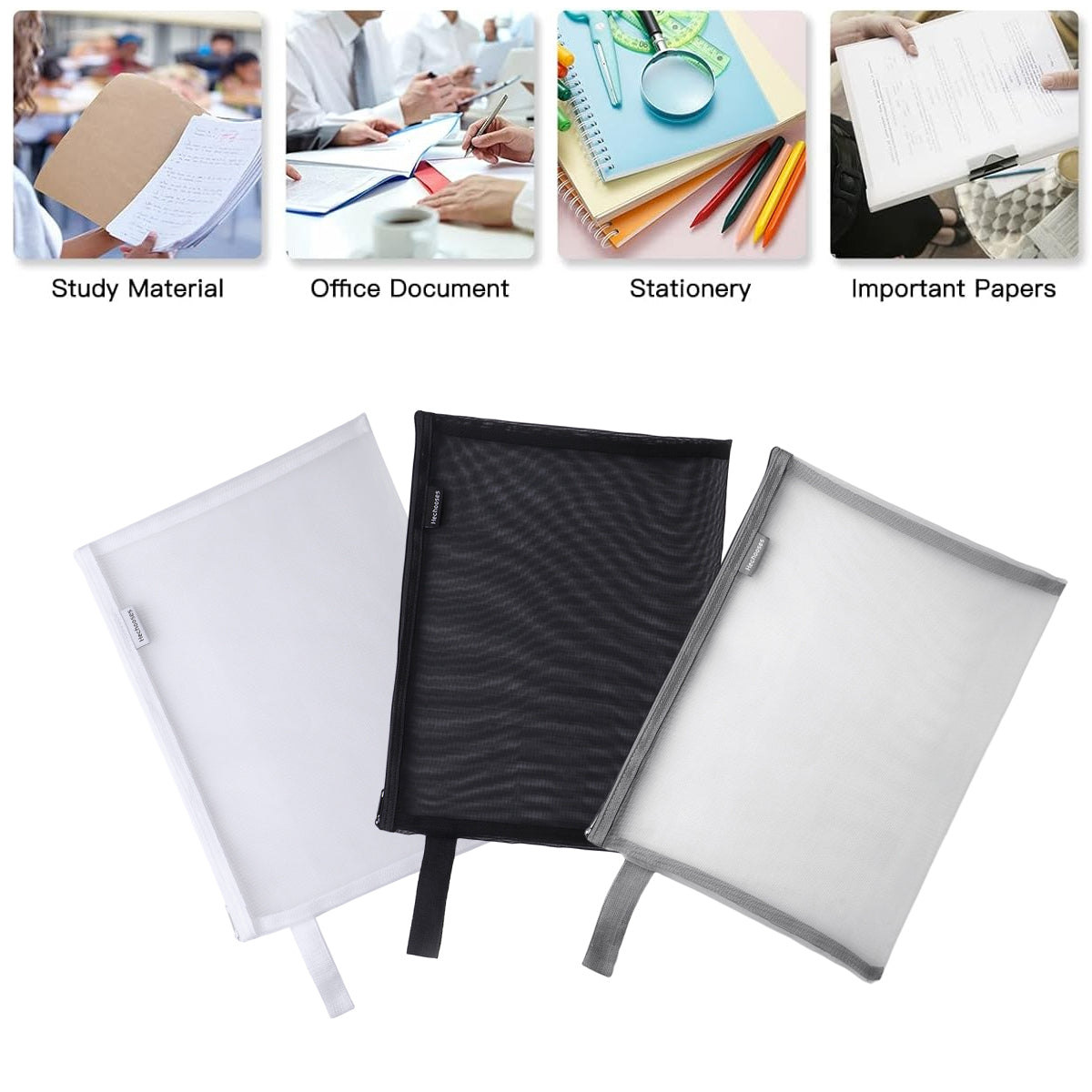10 Pcs Mesh Zipper Document Bags Nylon Transparent 3 Colours