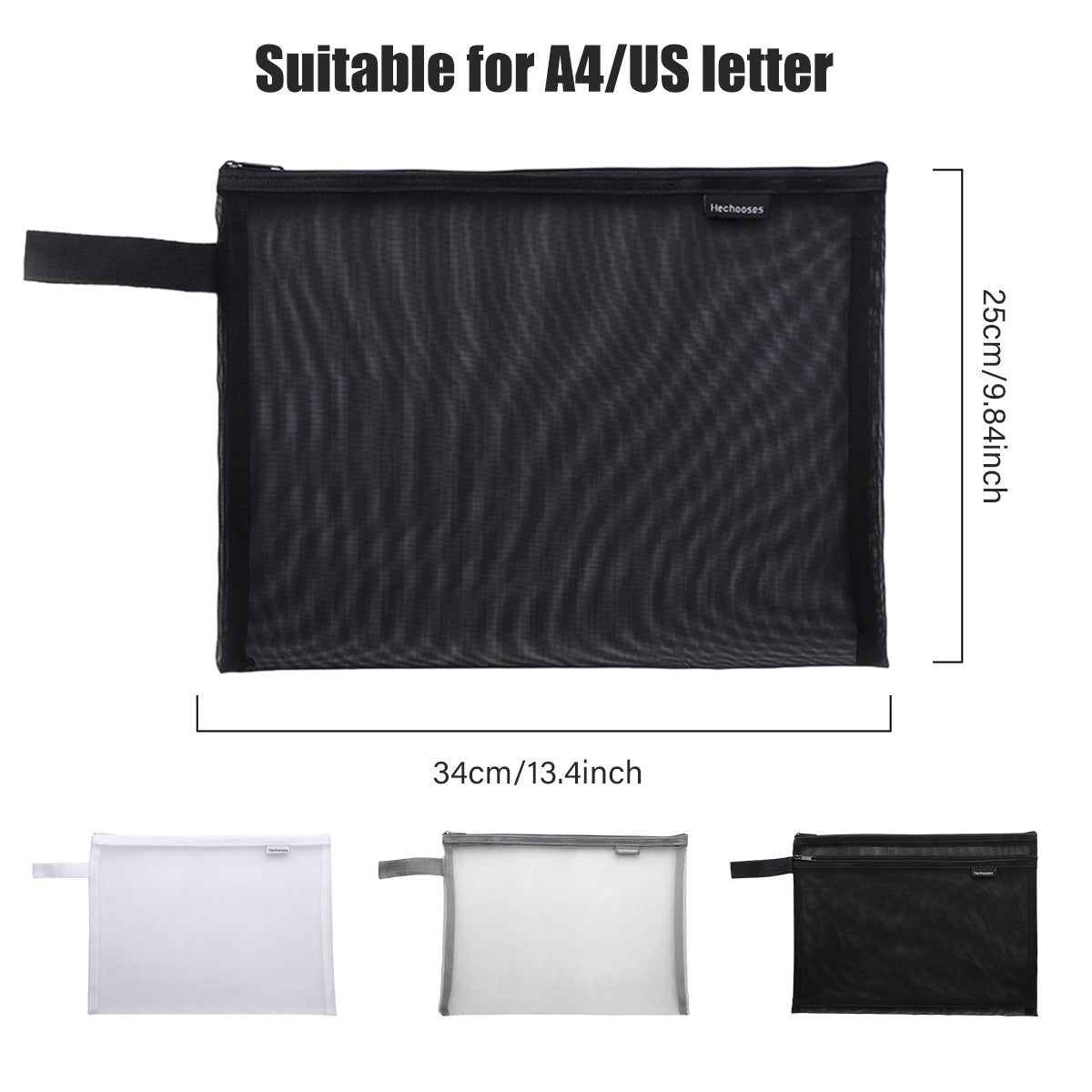 10 Pcs Mesh Zipper Document Bags Nylon Transparent 3 Colours