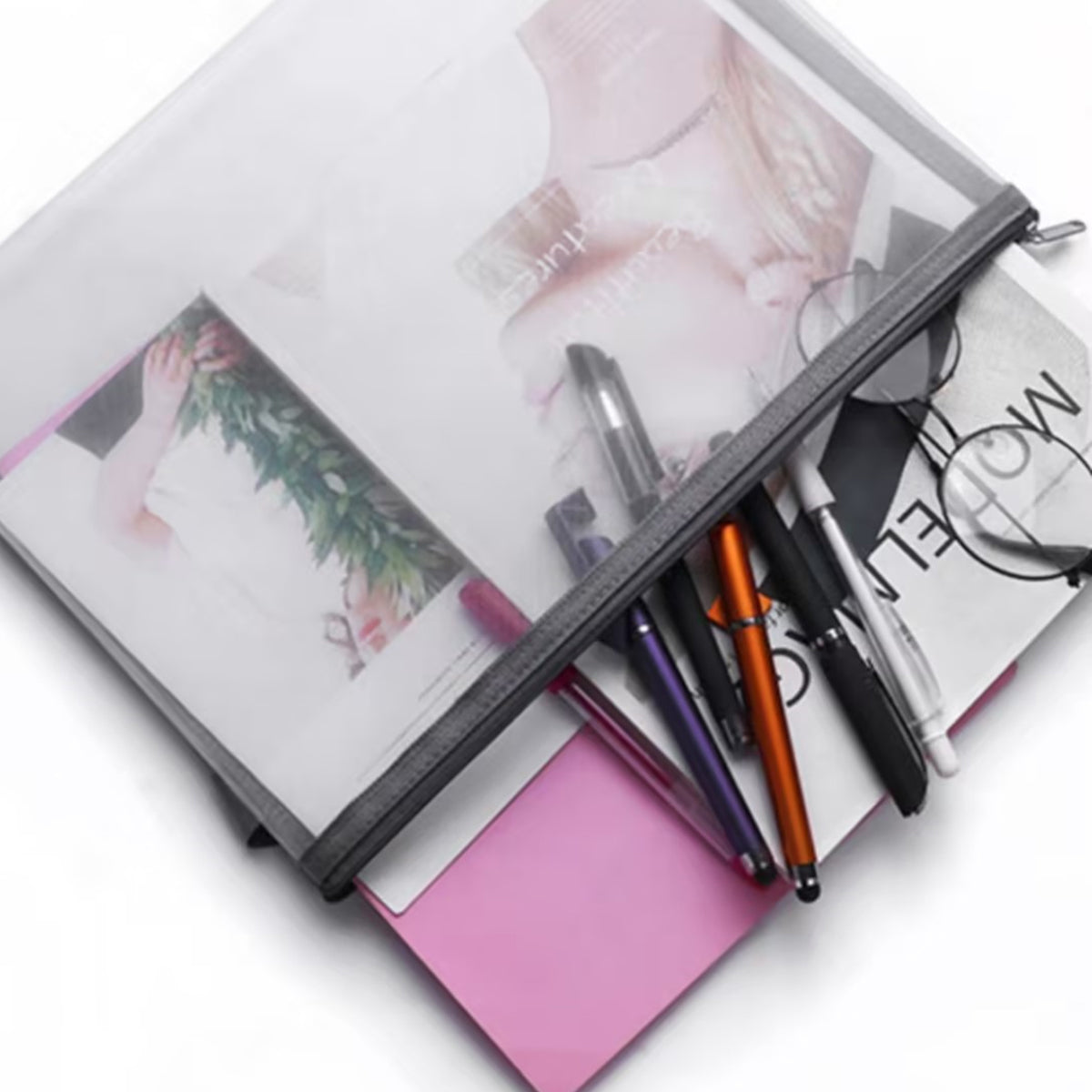 10 Pcs Mesh Zipper Document Bags Nylon Transparent 3 Colours