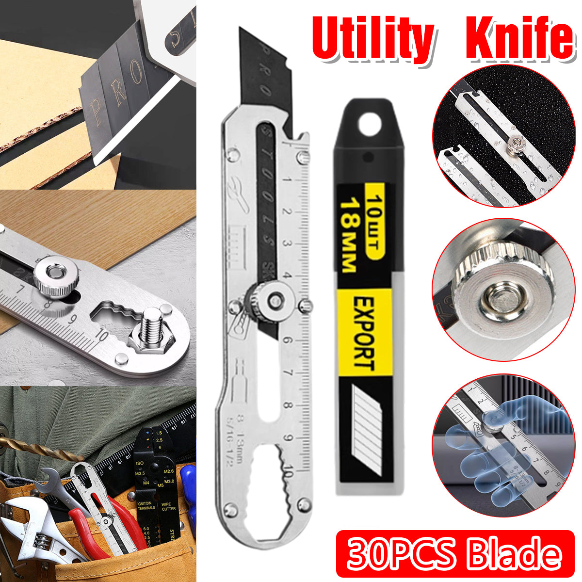 Multifunctional Stainless Steel Utility Knife Adjustable Blade Tool