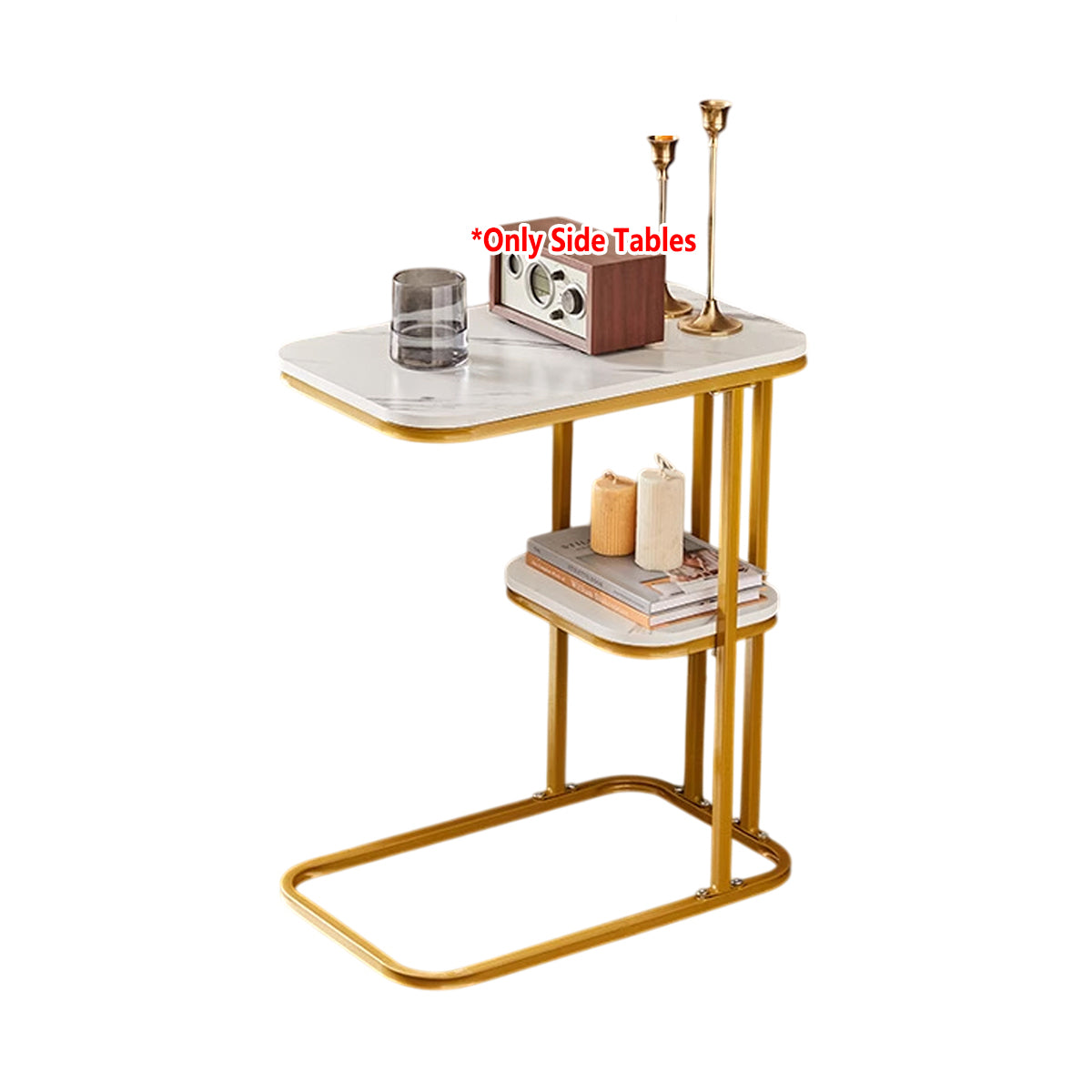 2 Tier Side Table with Rounded Corners for Living Room