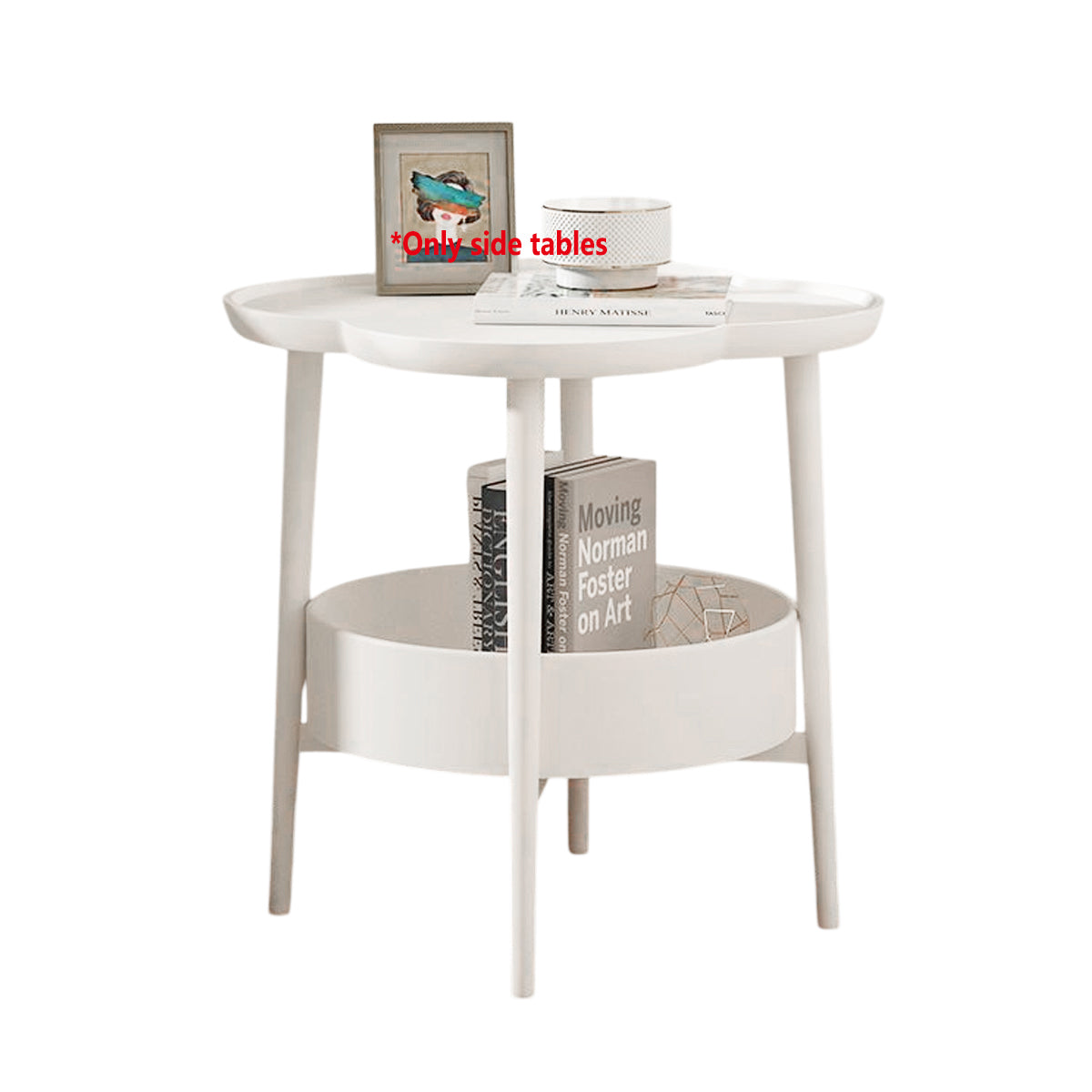 Double Layer Side Table Coffee Table with Clover Top for Break Room